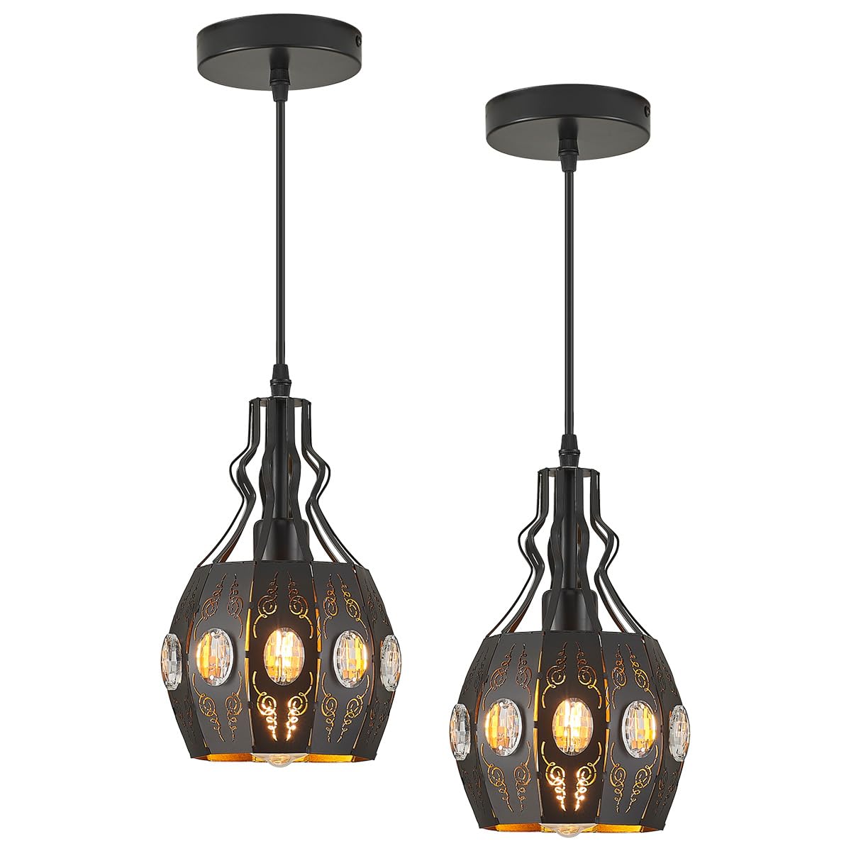 YLONG-ZS Black Pendant Lights Bedroom Restaurant 2 PK, Farmhouse Kitchen Island Pendant Ceiling Light with 6.07 Ft Longth Wire, 