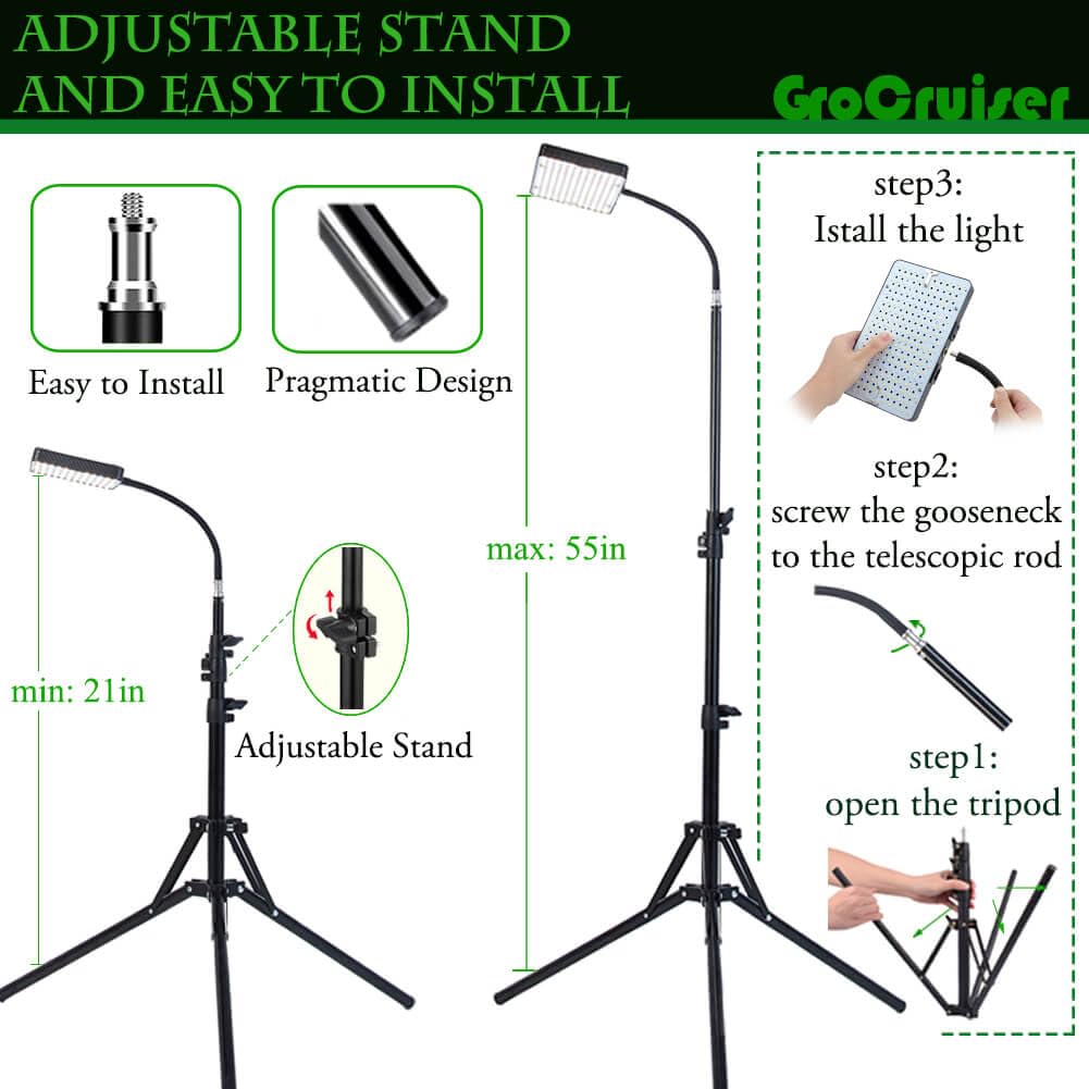 Grocruiser Tall Bonsai Tree Grow Light With Stand, 25 Watt Standing Plant Growing Lamps For Large Houseplants, Adjustable 12&quot;-48&quot; Tripod Stand Grow Light, Daisy Chain Function, On/Off Switch