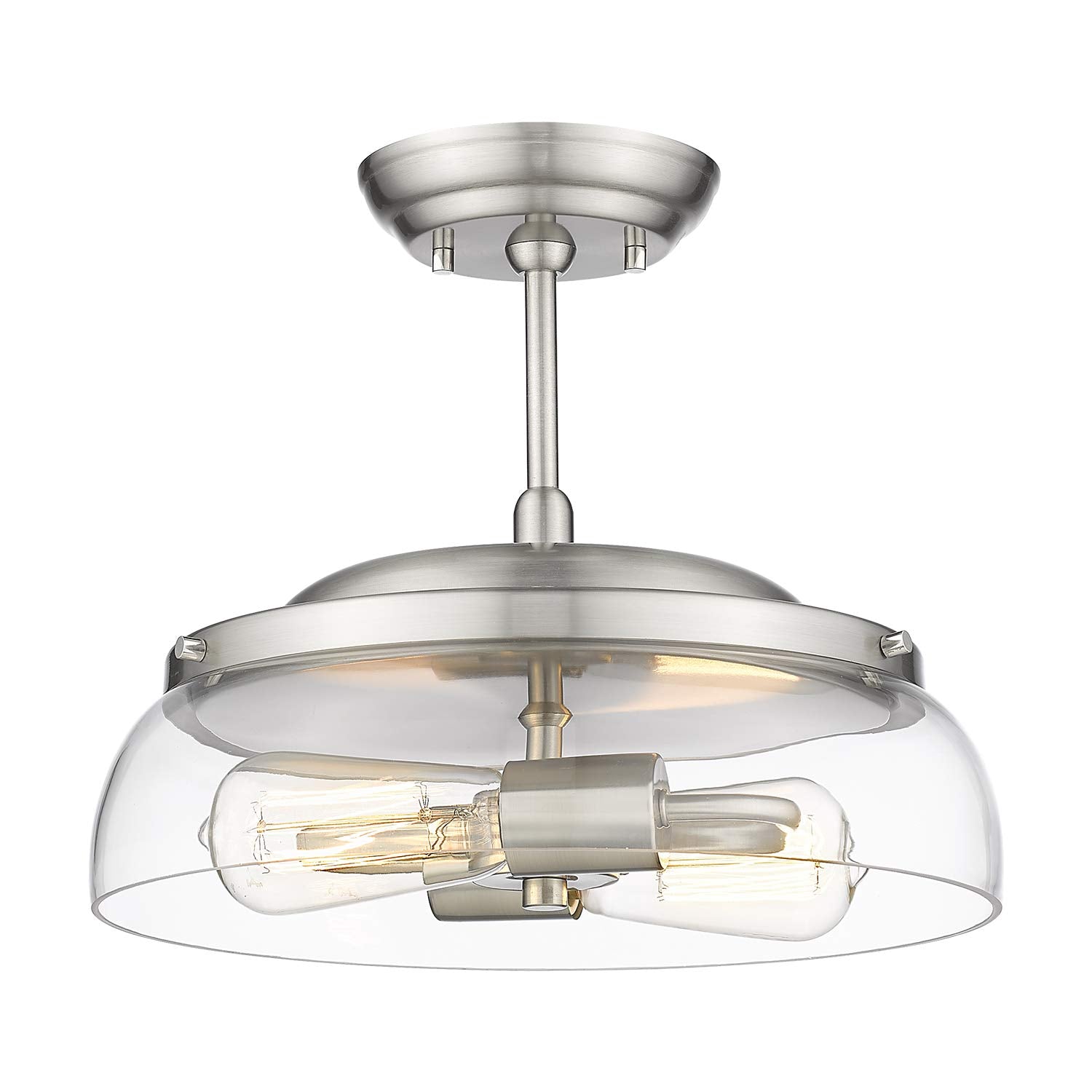 Eapudun 2-Light Semi Flush Mount Ceiling Light, Brushed Nickel, Clear Glass Shade