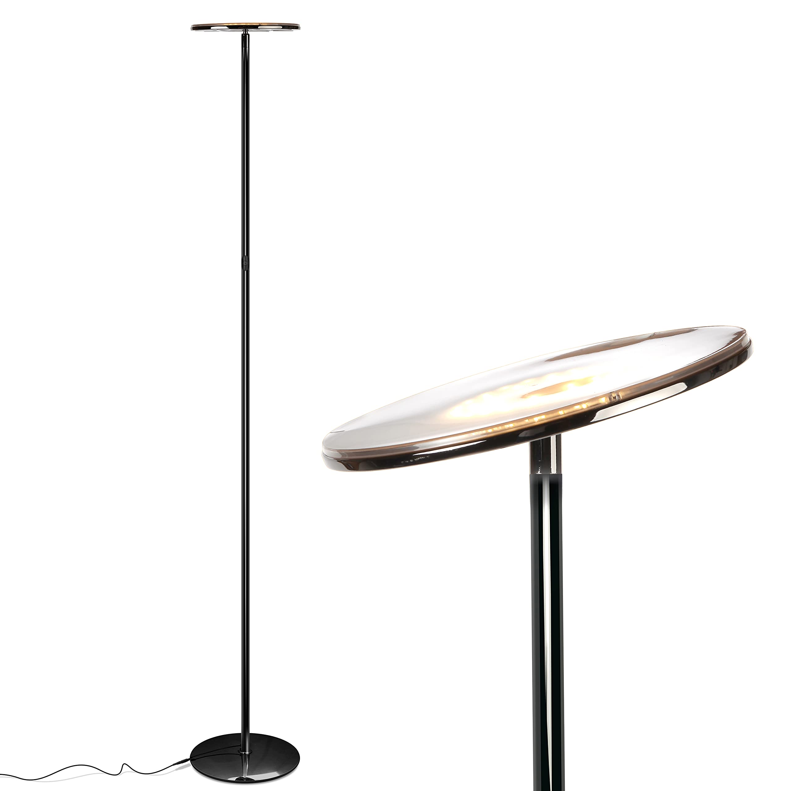 Brightech Sky LED Floor Lamp - Dimmable Torchiere, Tall Metal Lamp for Living Rooms & Offices, Shiny Gunmetal Black, Model BT-FL-SKY-30-GNMT
