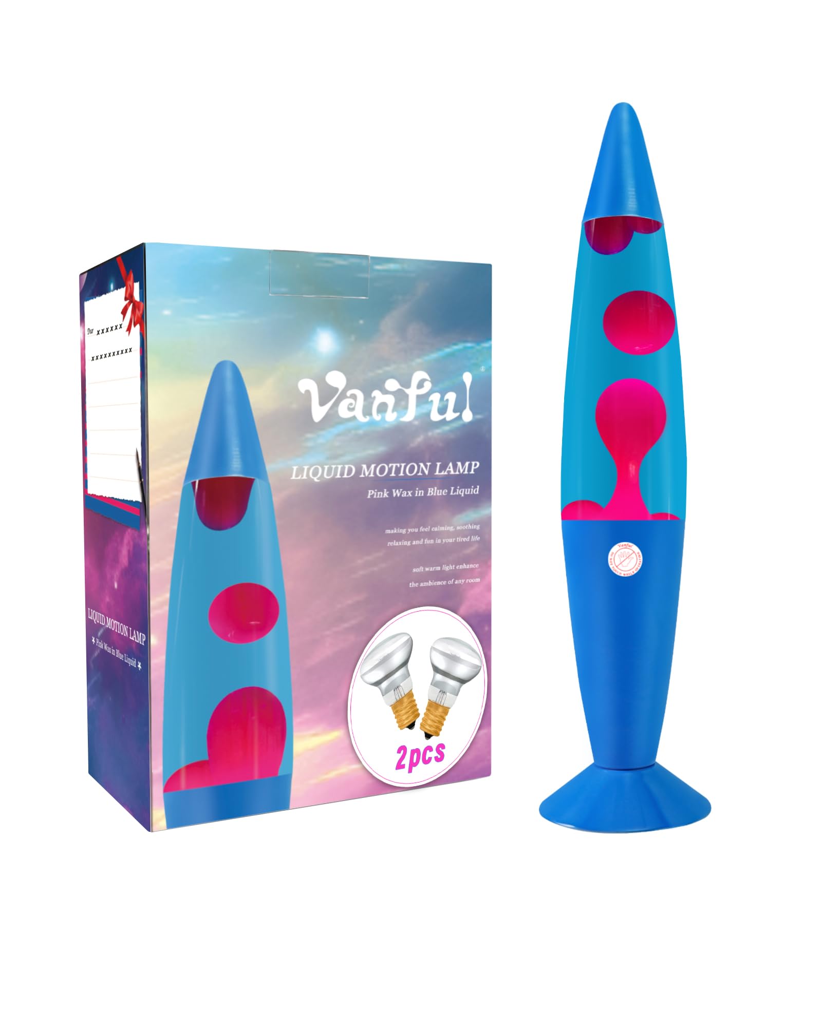 Vanful Liquid Motion Lamp Large Adored by Adults and Kids for Years, Motion Lamp with Pink Wax in Blue Water for Boys Girls Bedr