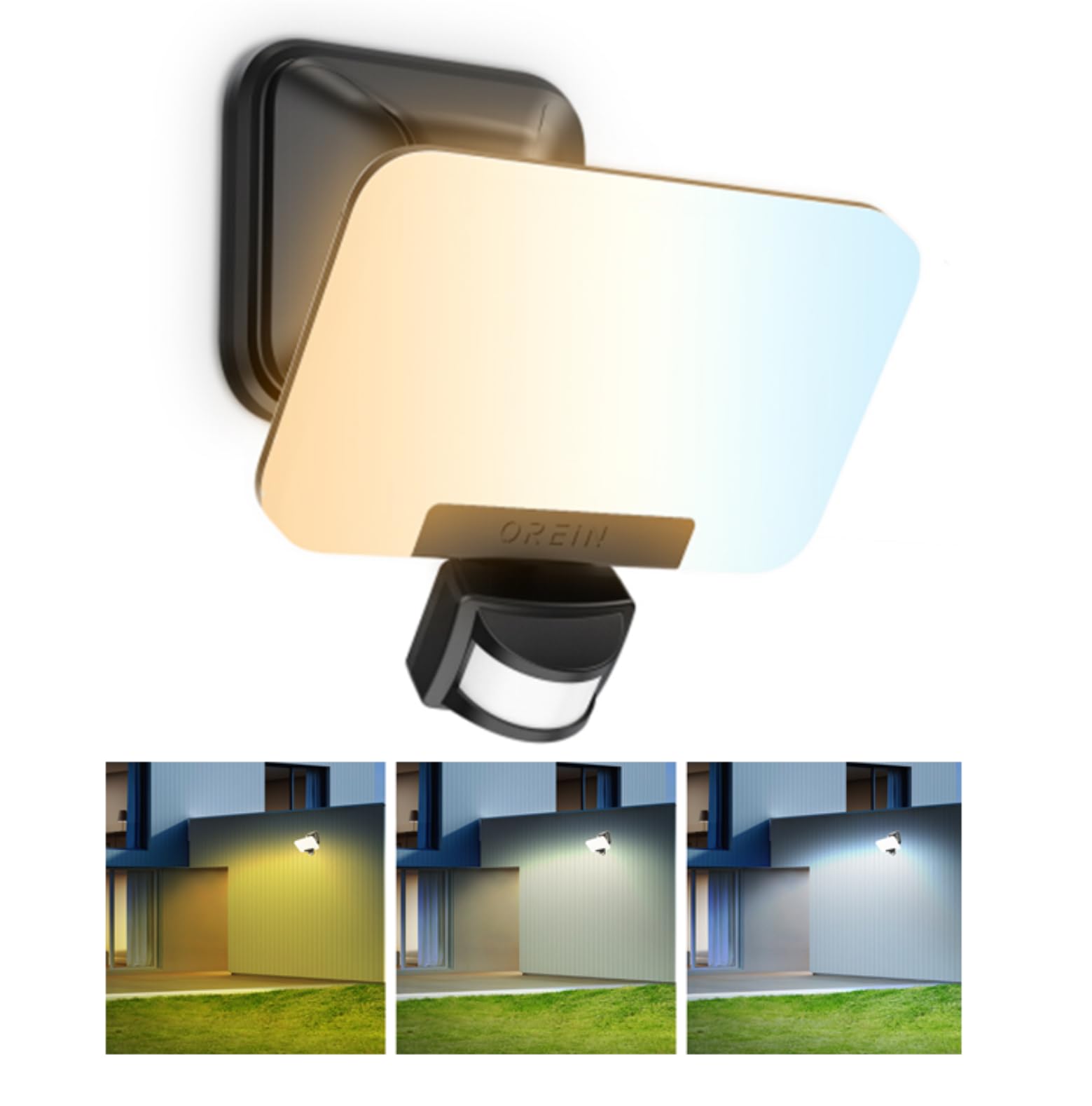 OREiN 3CCT Flood Lights Outdoor 3500LM 35W Motion Sensor Outdoor Lights, 6000K/4000K/2700K LED Security Lights Dusk to Dawn, IP6