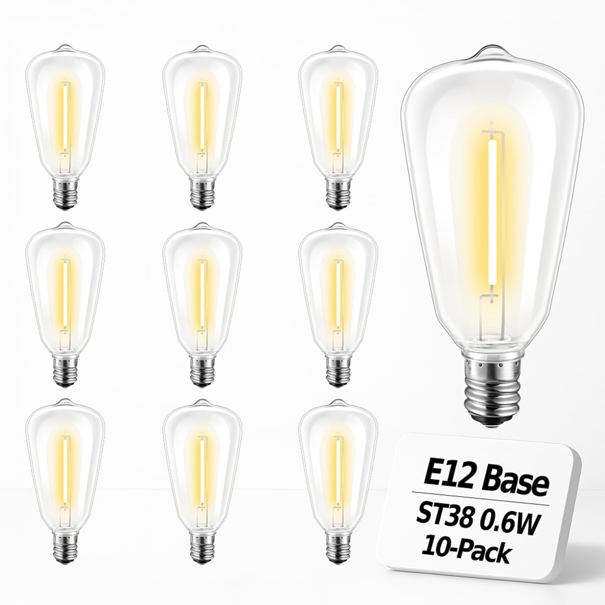 Hobbynors 10Pack St38 Led Outdoor String Light Replacement Bulbs, Shatterproof & Weatherproof Vintage Edison, E12 Candelabra Bas