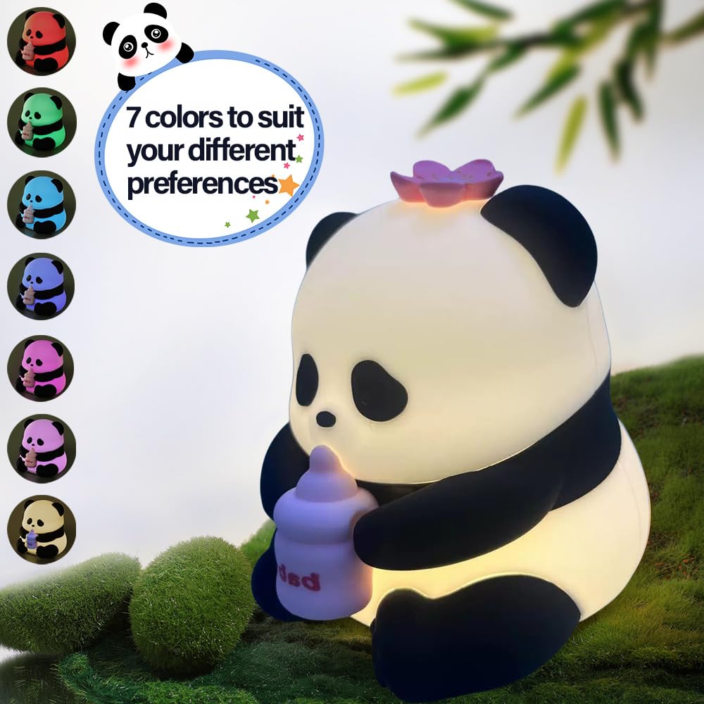 Myratts Led Cute Panda Night Light with 7 Colors, Dimmable Timer Nursery Lamps, Rechargeable Touch Control Night Lamp for Kids A
