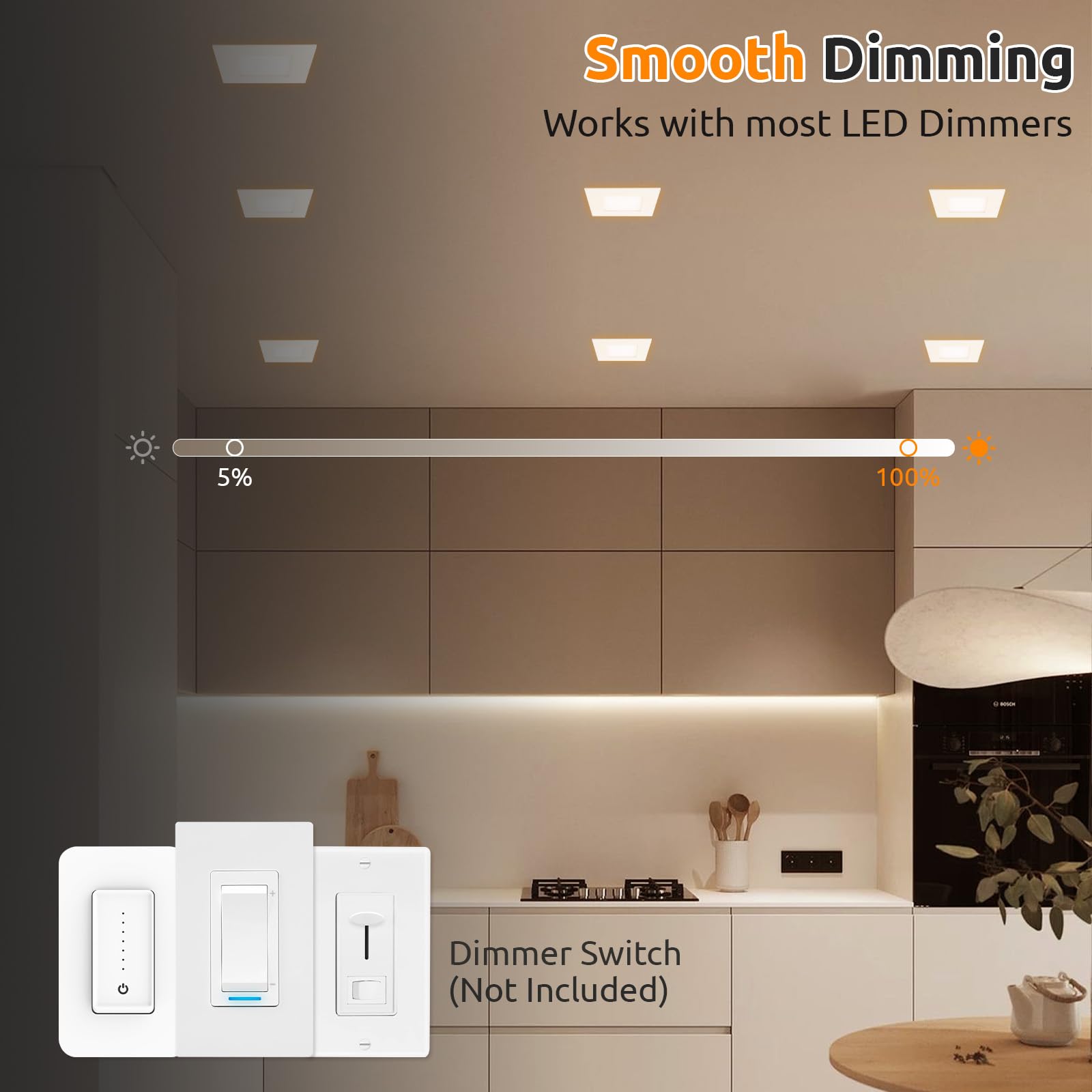 Honzin Square Led Recessed Lighting 4 Inch  5Cct Ultra Thin Led Recessed Ceiling Lights 1 Pack  Selectable 2700K/3000K/3500K/4000K/5000K  9W  Ic Rated  Dimmable Square White Trim With Junction Box