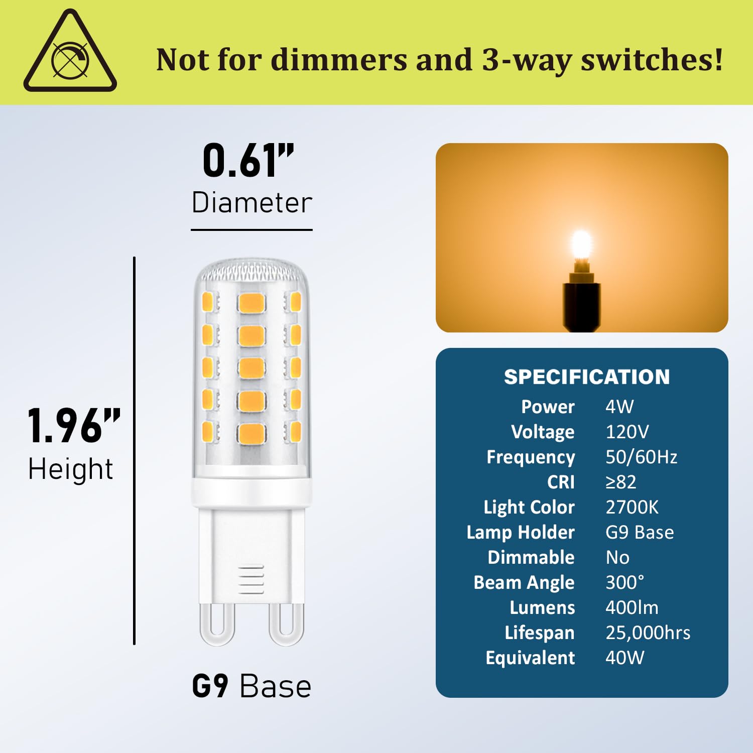 Maelsrlg G9 LED Bulb 4W (40W Equivalent) - 2700K Soft White, Non-Dimmable, 10-Pack, 400LM, G9 Bi