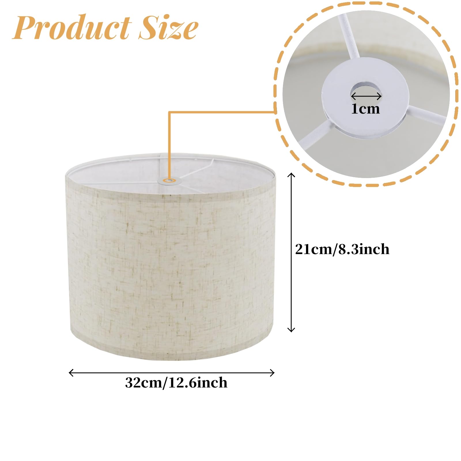 Filltown Drum Lampshades Set of 2, Beige Fabric, 12.6in Diameter x 8.3in High, Easy Assembly, For Table and Floor Lamps