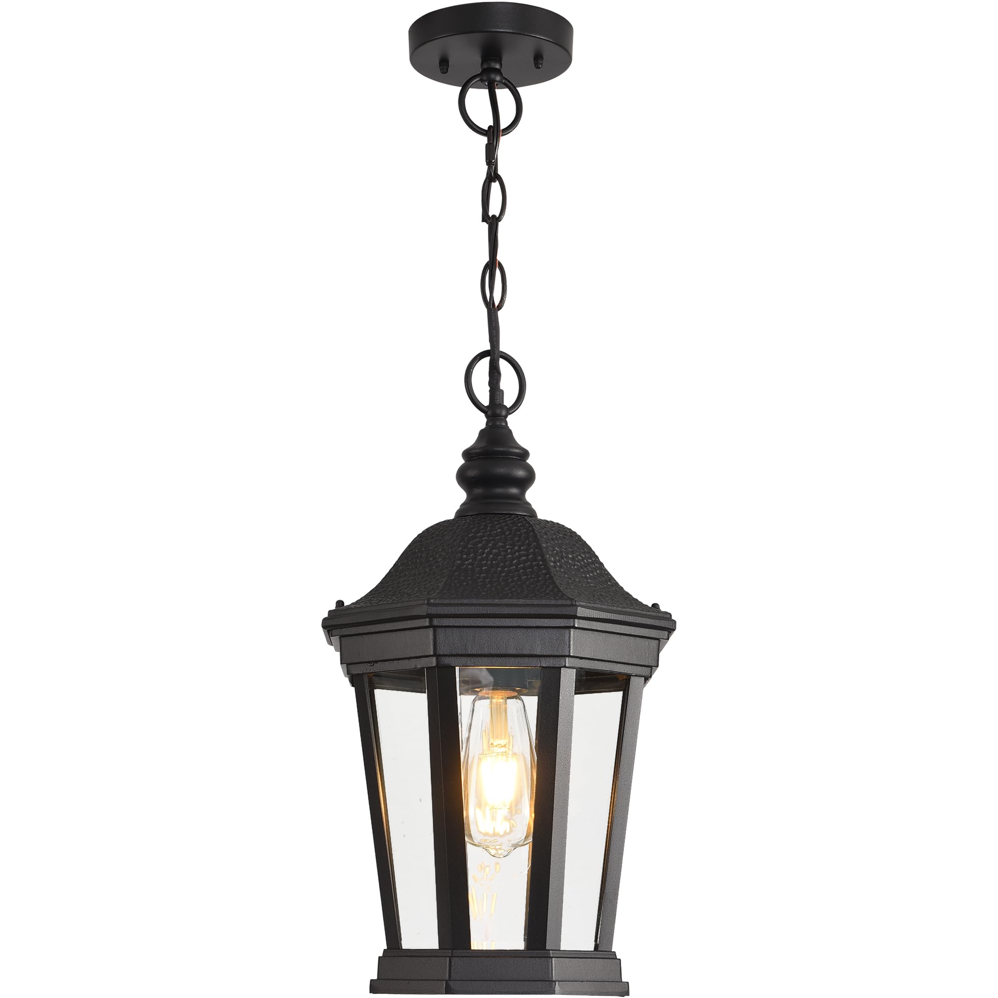 Smeike Large Outdoor Pendant Light Fixtures  17.9 H Black Exterior Hanging Lantern Lights  Height Adjustable Outside Chandeliers with Clear Glass for Porch  Farmhouse  House