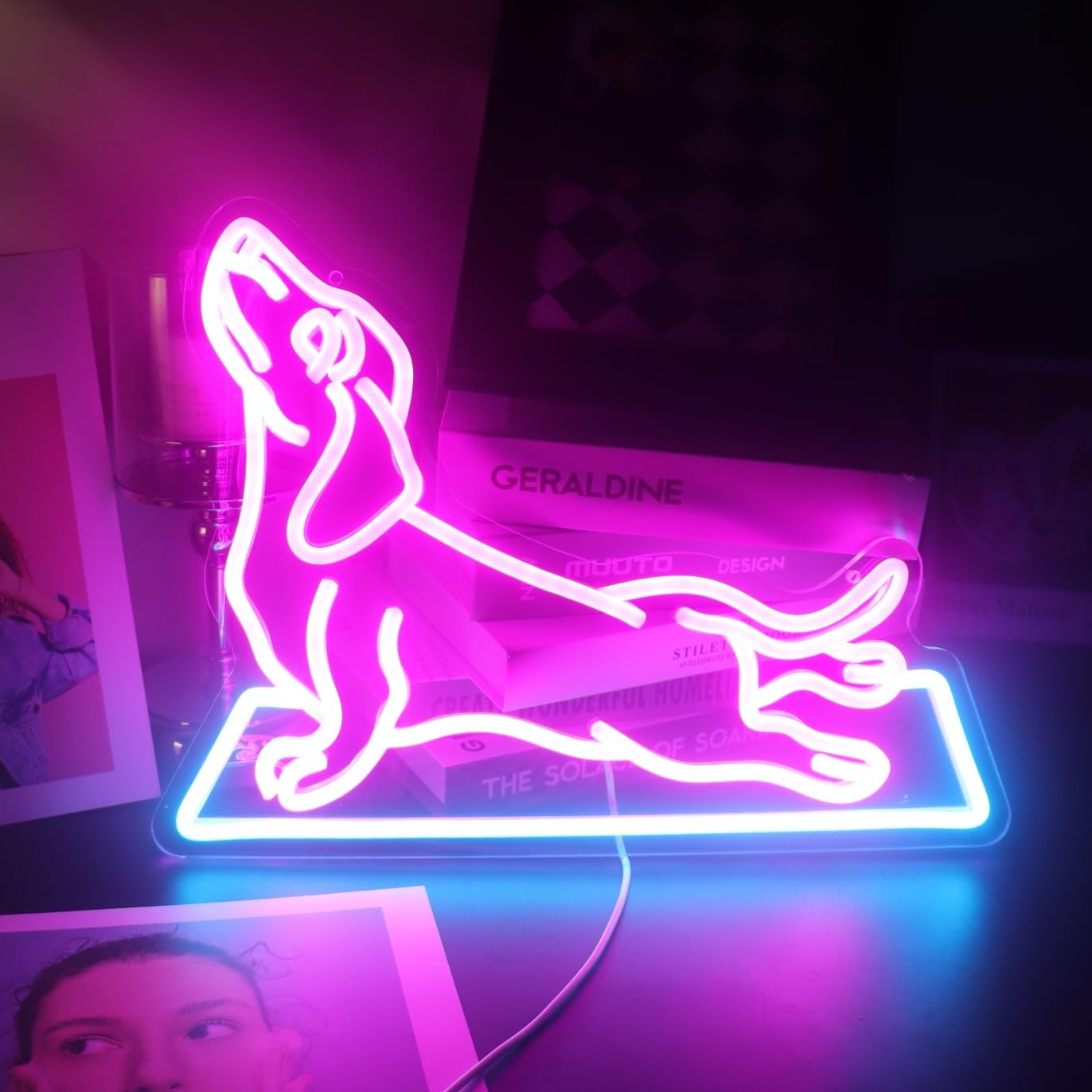 QiaoFei Dachshund Dog Yoga Neon Sign, LED Wall Decor, Acrylic, Fitness Room Art, Christmas Birthday Gift