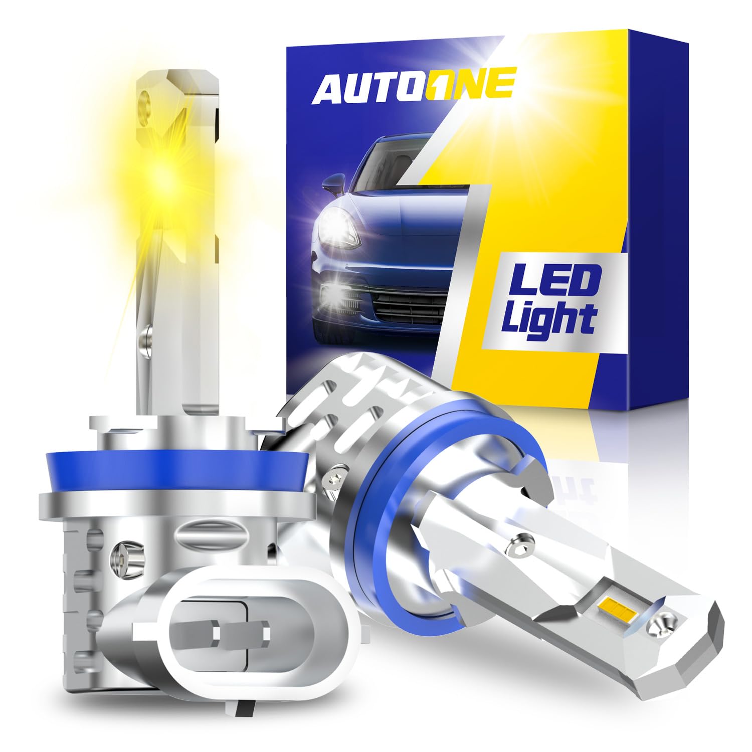Autoone H8 H11 H16 Led Fog Light Bulbs Or Drl, 3000K Amber Yellow Super Bright For Automotive Car Fog Lights Replacements, 50000