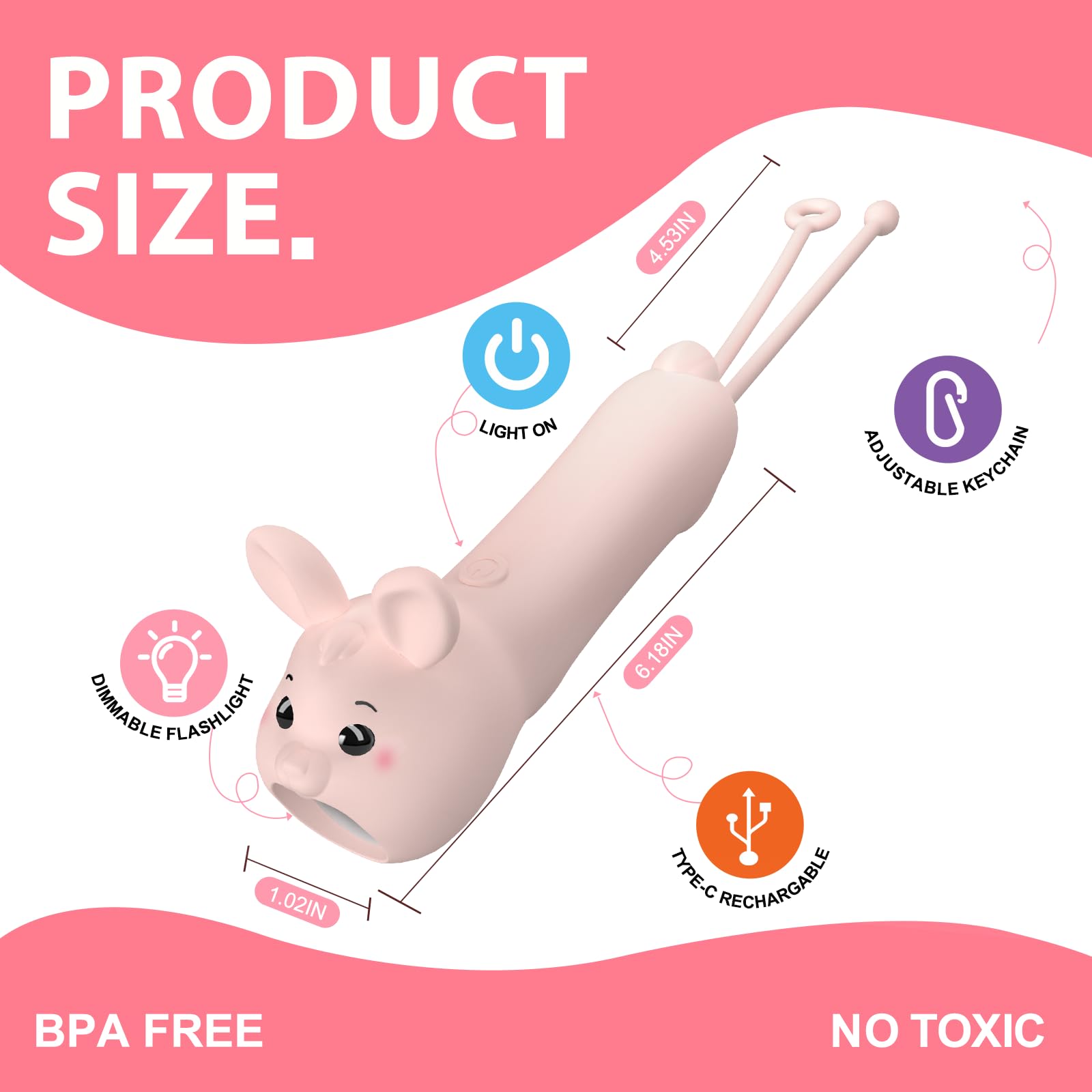 Tremdwoto Cute Bunny Flashlight - Rechargeable LED for Kids, Pink Bunny Design, Ideal for Camping & Outdoor Adventures