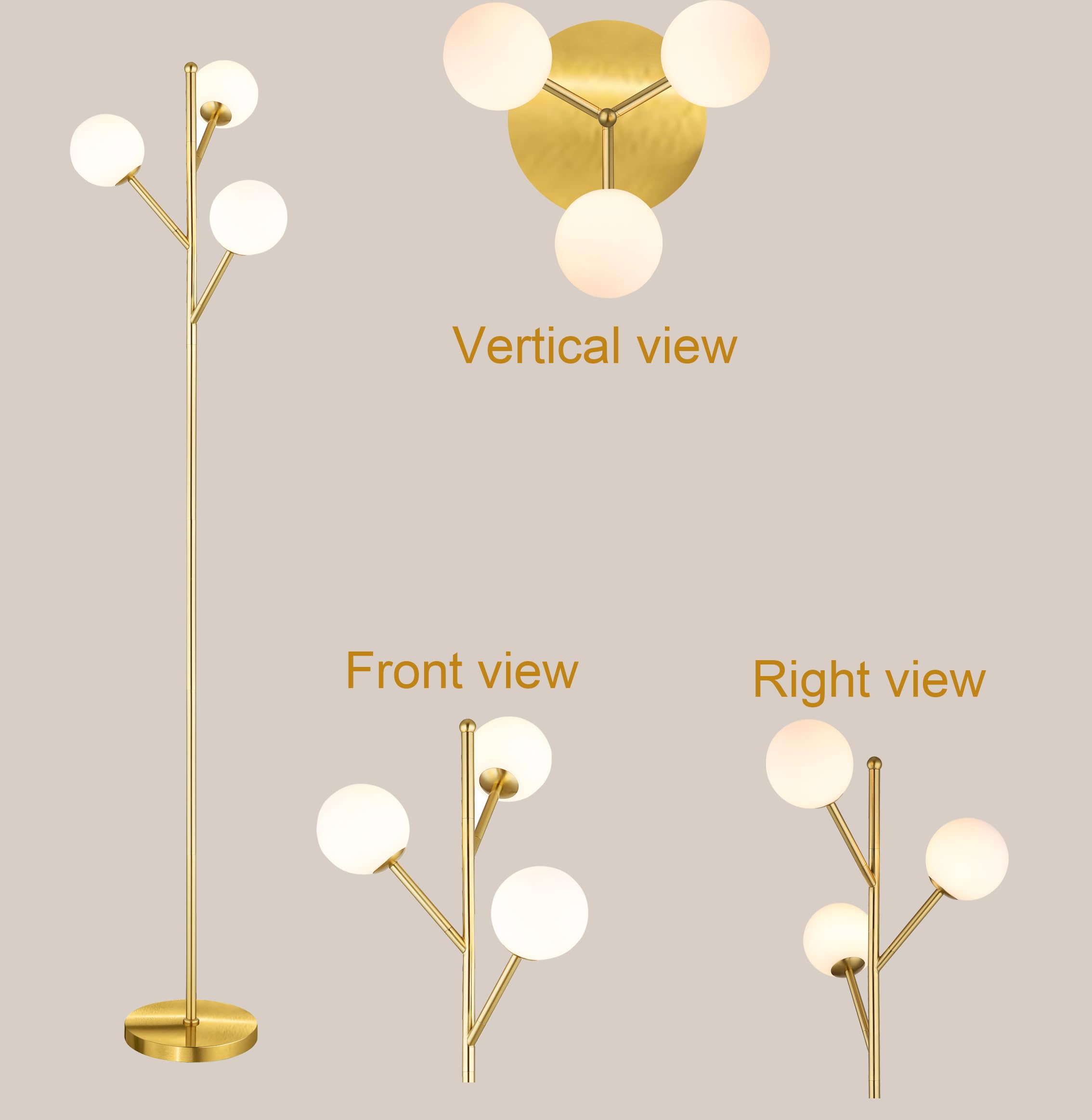 Ldeco 3-Globe Mid Century Tree Floor Lamp And Bulbs Included,70In Tall Standing Glod Floor Lamp With Frosted Glass Shade For Liv