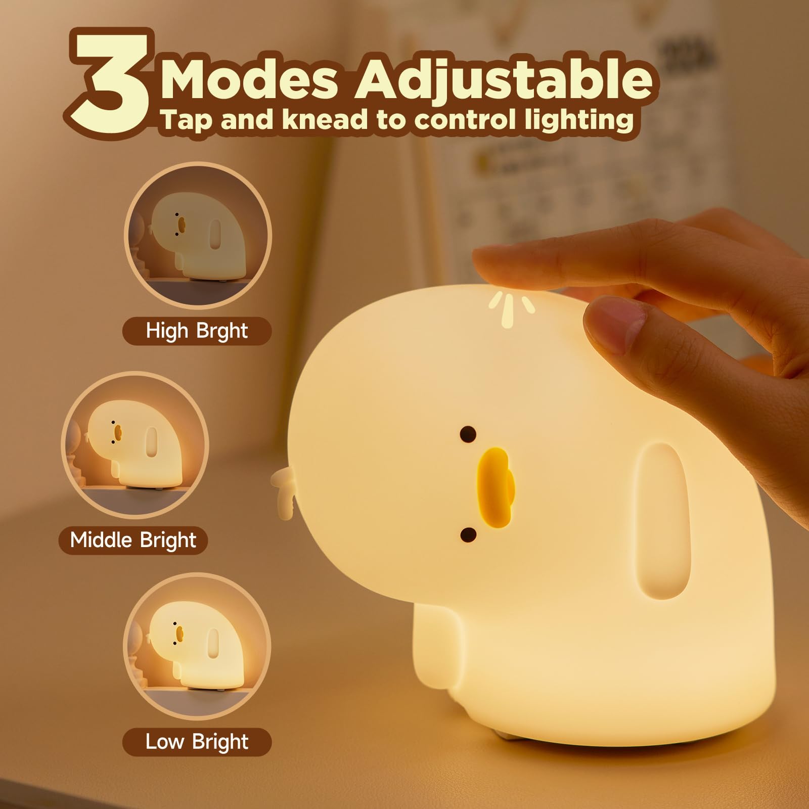 ATCTBOGFS Cute Duck Lamp - Fun LED Night Light for Kids, Touch Control, White, Model YYlampWhite