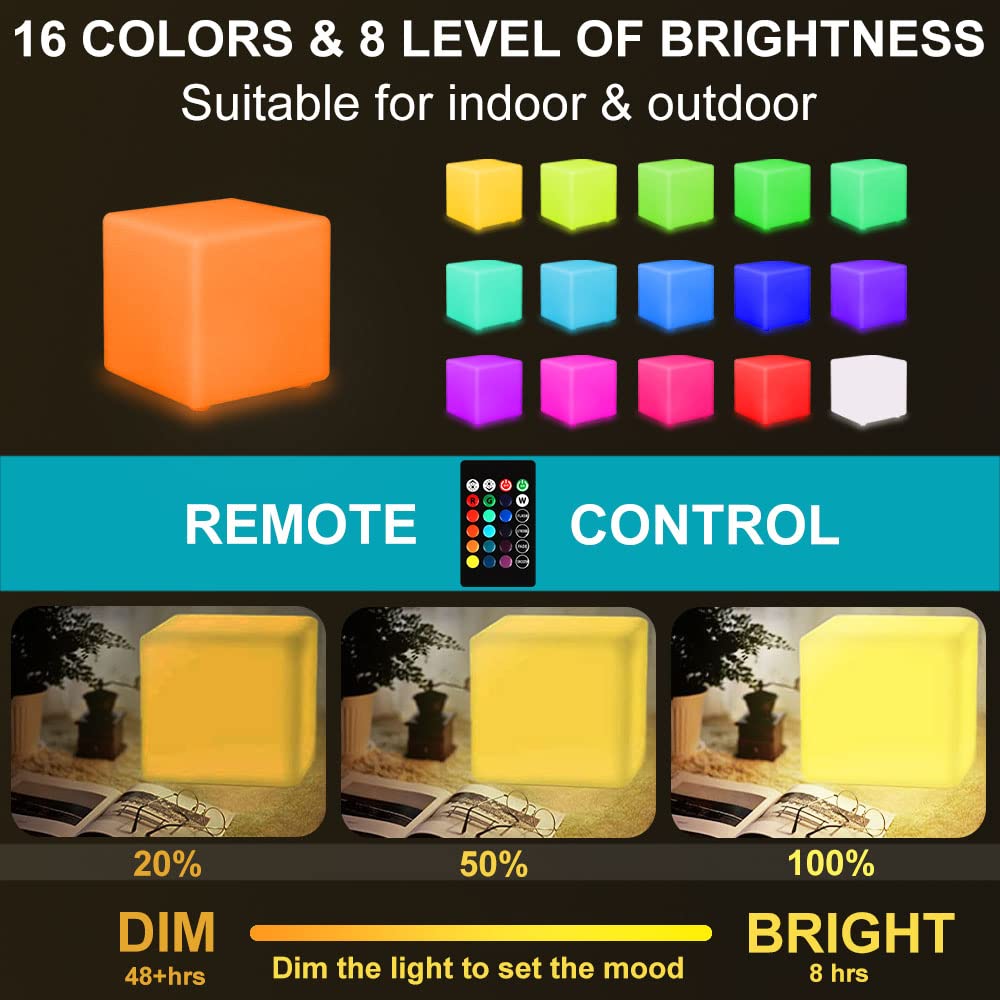 8-In Led Cube Night Light Mood Lamp, Cordless Led Light Cubes For Kid, Rechargeable 16 Rgb Colors Changing Light Up Cube Bedside