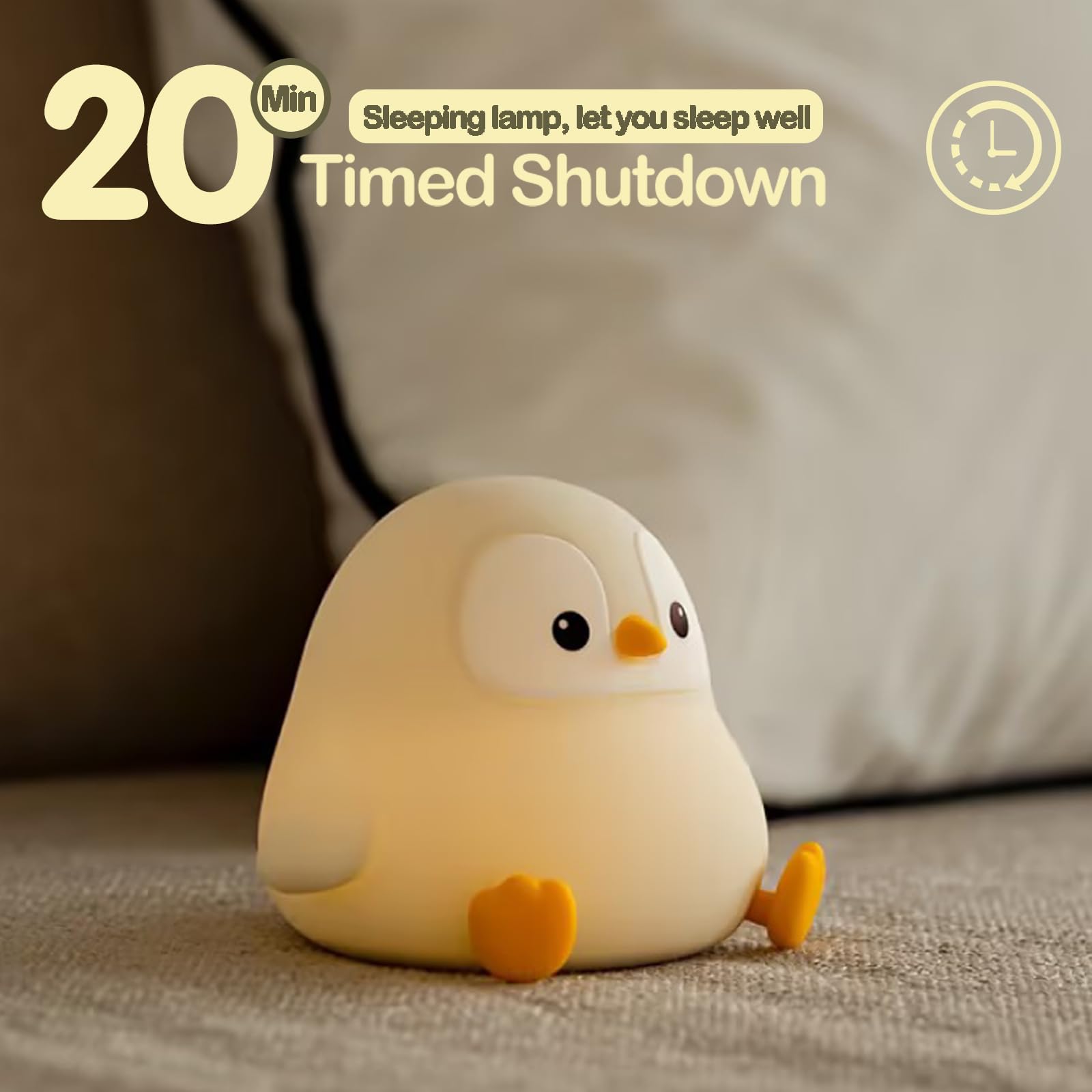 ATSUI Penguin Night Light, LED Dimmable Desk Lamp, Small, Gray, Model DS-PG-02, Silicone, Nursery Decor, Funny Gift for Kids