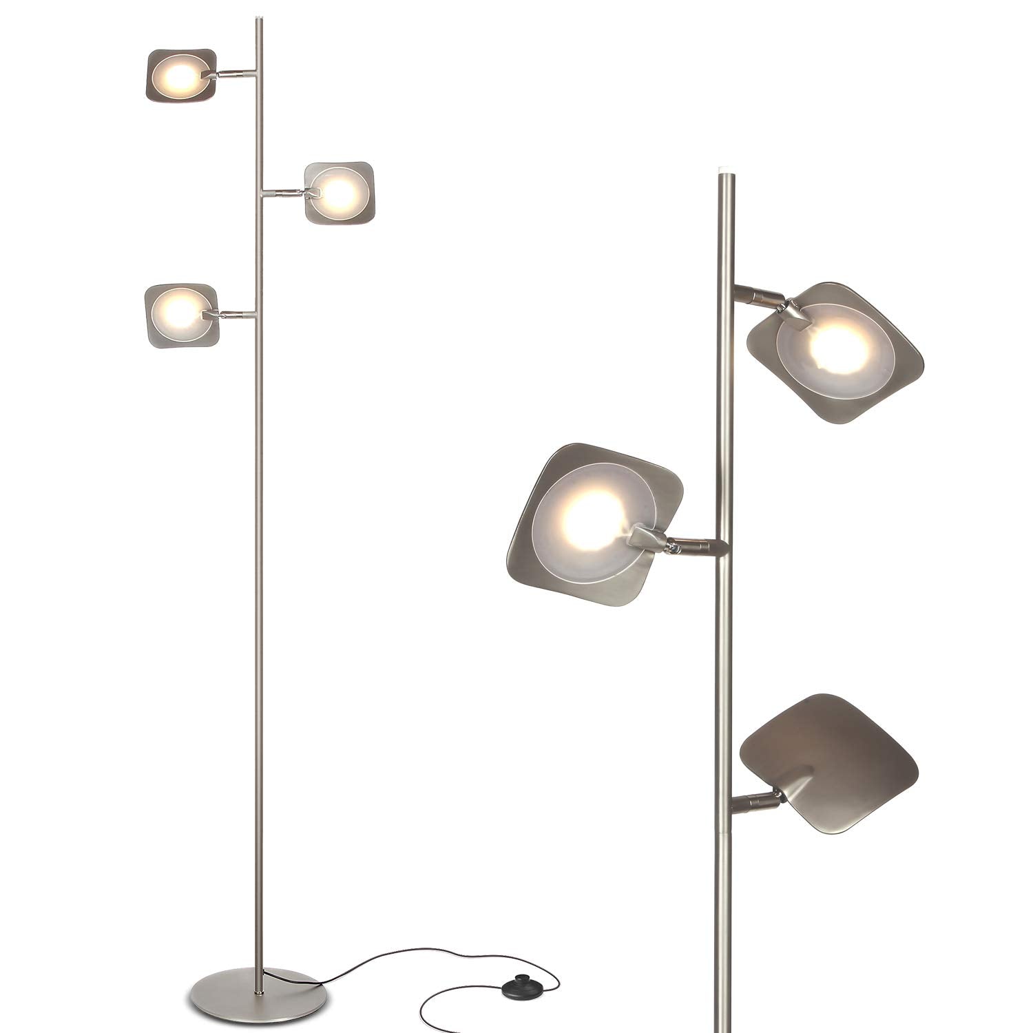 Brightech Tree Floor Lamp - Dimmable LED Spotlight, Satin Nickel, Adjustable Panels for Minimal Space Use, Model BC-TreeLED-Floor