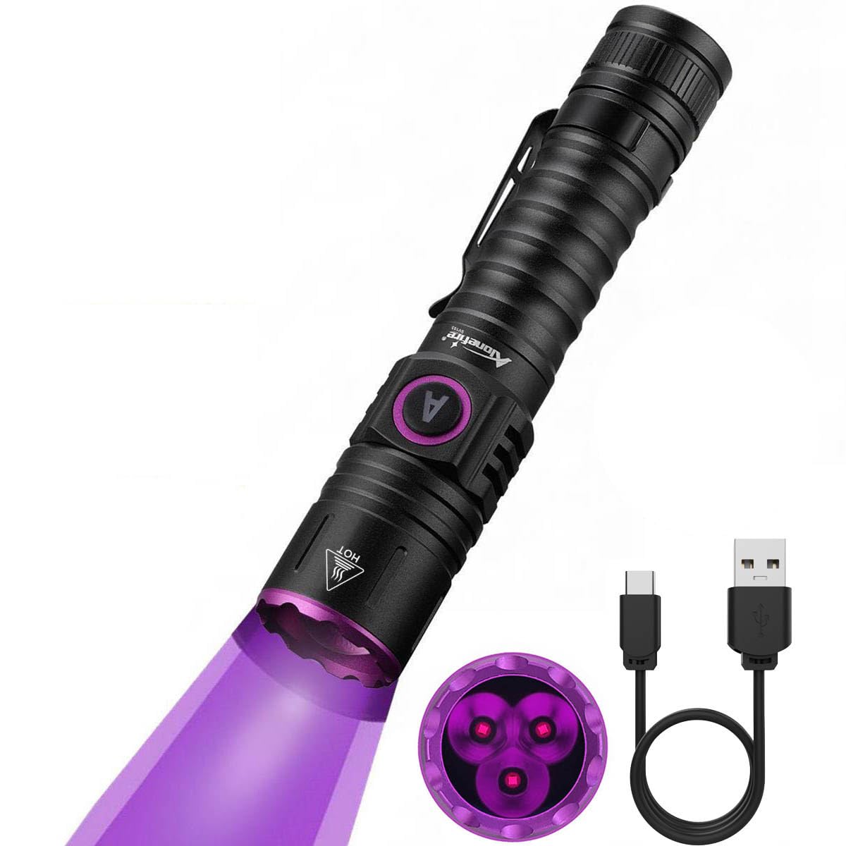 ALONEFIRE SV103 395nm UV Flashlight USB C Rechargeable Black Light Woods Lamp Money Detector for Resin Curing, Pet Urine Detecti