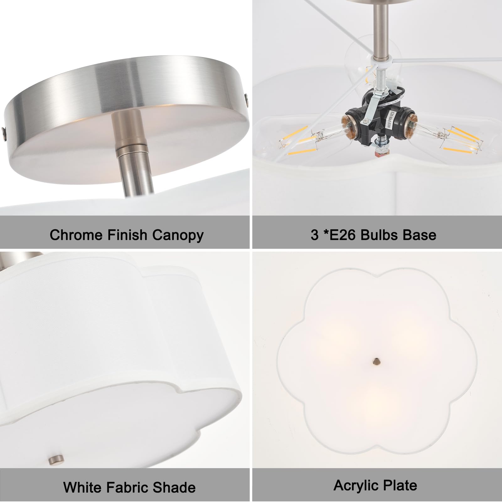 Widluth 18 Modern Semi Flush Mount Ceiling Light Modern 3-Lights Linen Drum Ceiling Lighting With Chrome Finish  Vintage Ceiling Light For Living Room  Kitchen  Basement  Laundry Room  Bedroom