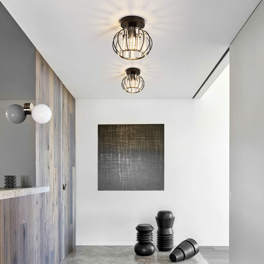 YYJLX Semi Flush Mount Ceiling Light Fixture, Small Black Crystal Chandelier for Indoor Use, Model Y35-1