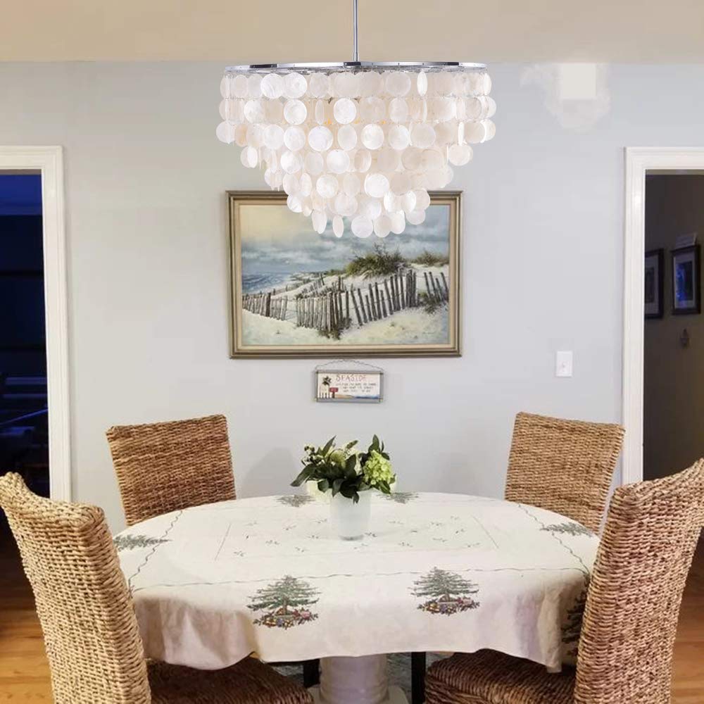 Wellmet Capiz Shell Chandelier, 6 Lights Coastal Pendant Lighting, 23.62” D, Blue, Model DS-SCP001-BlueGreen-US