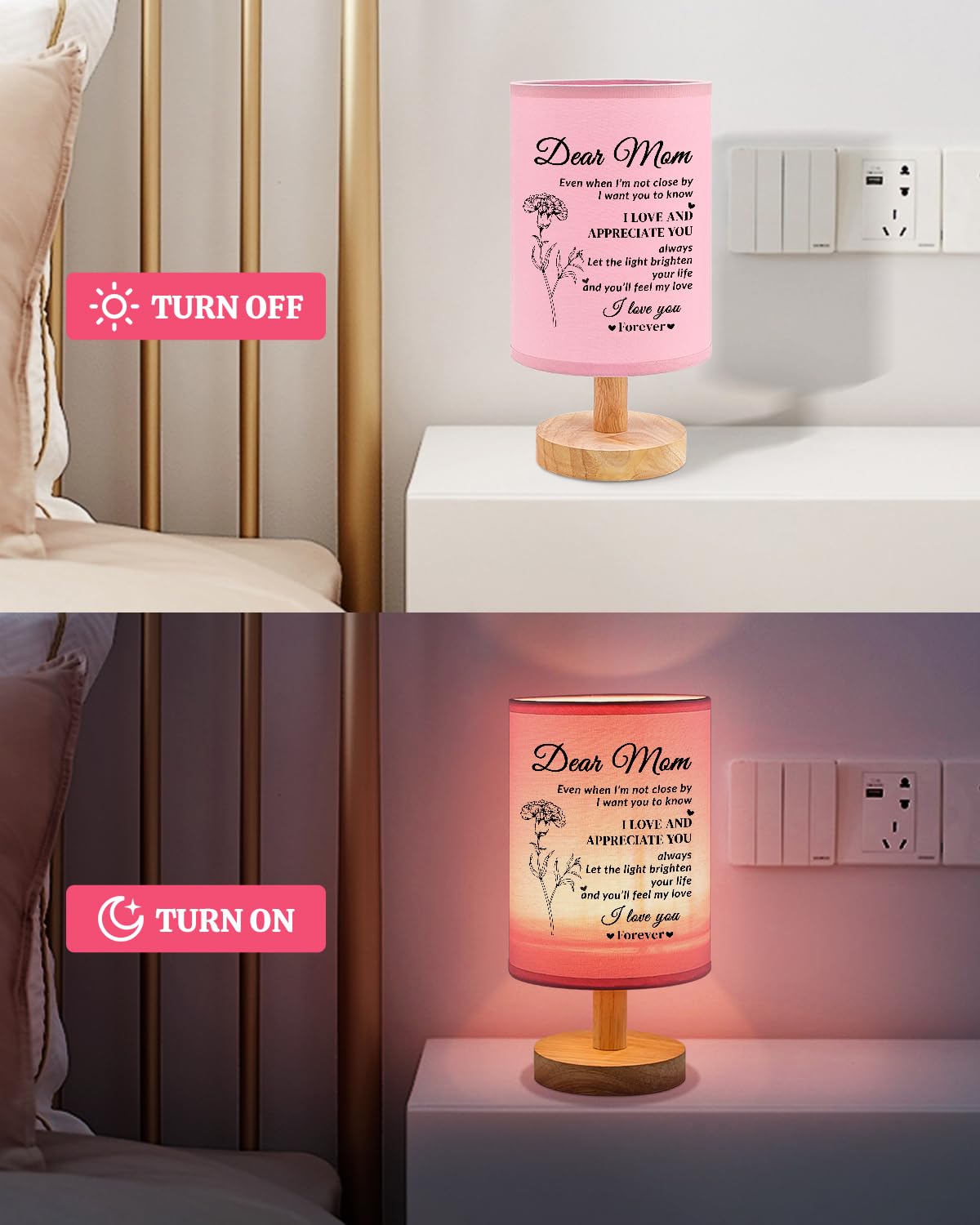 Souhoney Mom Birthday Gifts From Daughter Son, Unique Mothers Day Gifts For Mom, Beautiful Mother Fabric Bedside Lamp Gifts For