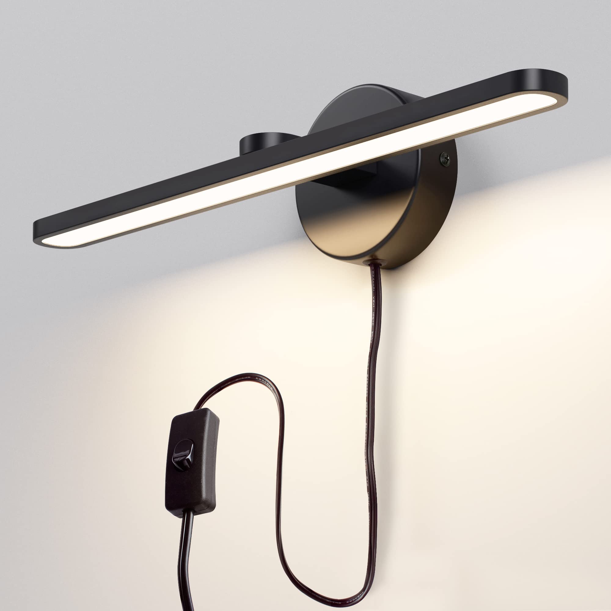 Mantolite Led Vanity Lighting Fixtures, 15.75 Inch Wall Mounted Plug In Light Fixtures, Bathroom Over Mirror Lamp Modern Home Wall Picture Lamps Sconces, 12W 3000K Black Make-Up Mirror Front Lamps