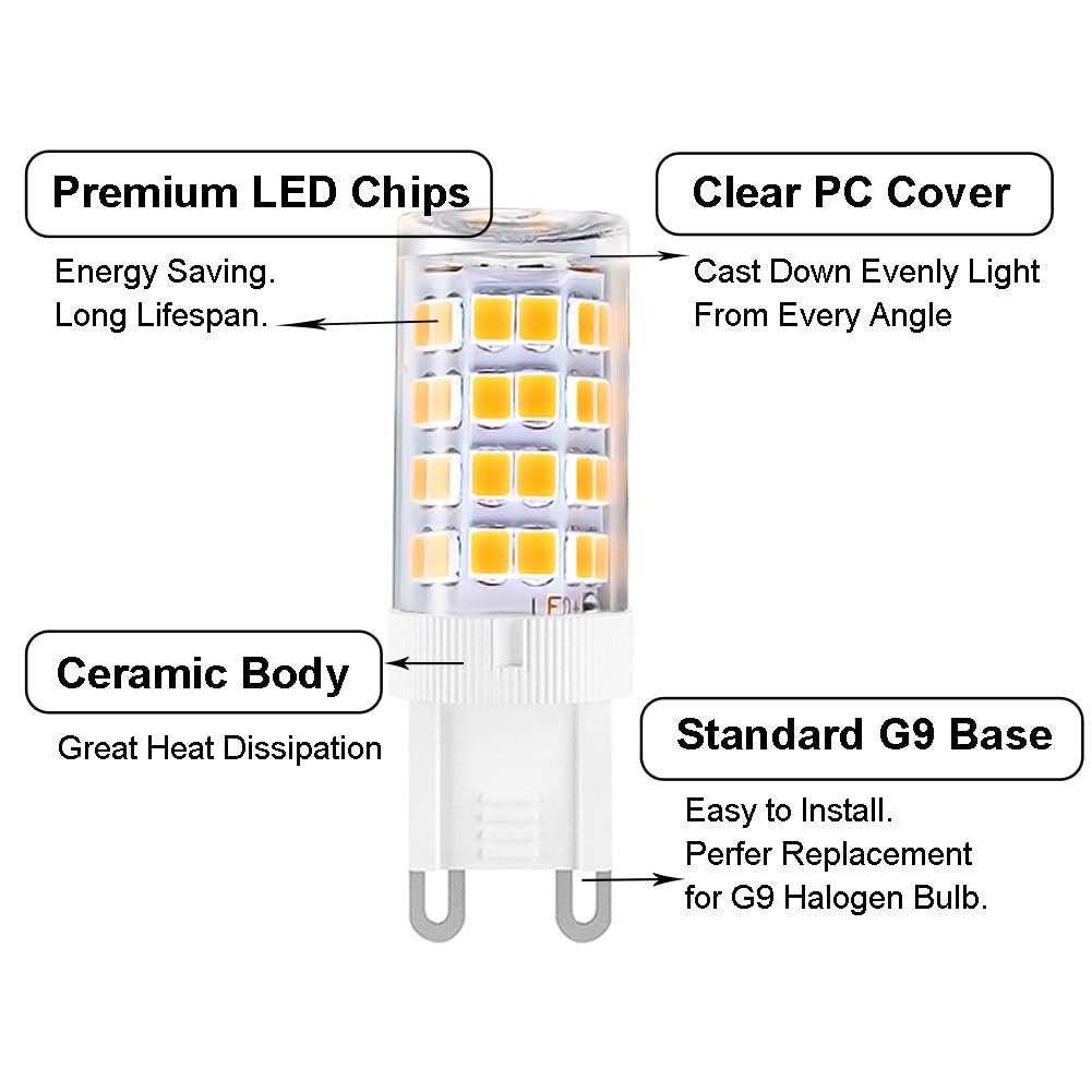 Yosenmi G9 LED Light Bulbs, 5W Non-Dimmable, 3000K Warm White, 430LM, 12-Pack, Ceramic Base