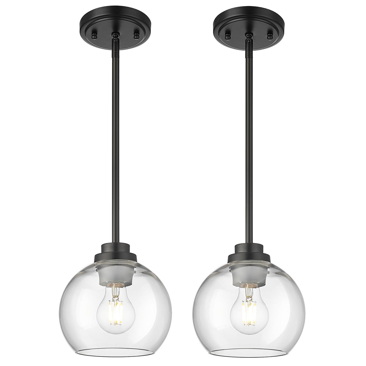Audickic Pendant Lights Kitchen Island 2 Pack, 7&quot; Modern Black Hanging Lights Fixtures with Clear Glass Globe Shade, Kitchen Island Lighting for Bathroom, AD-22280-1P2-BK-C