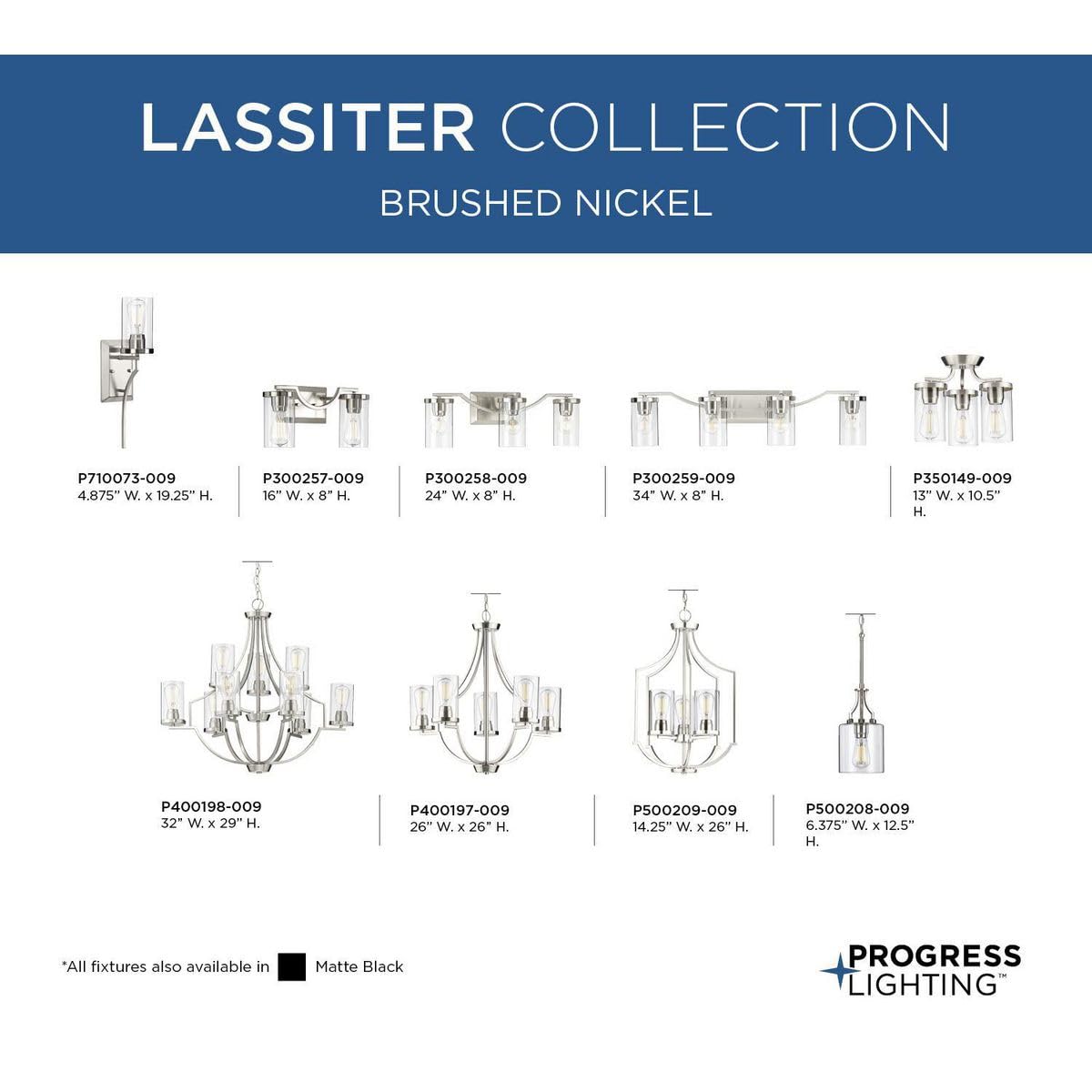 Progress Lighting Lassiter Collection 9-Light Clear Glass Modern Chandelier Light Brushed Nickel, 29.00X32.00X32.00