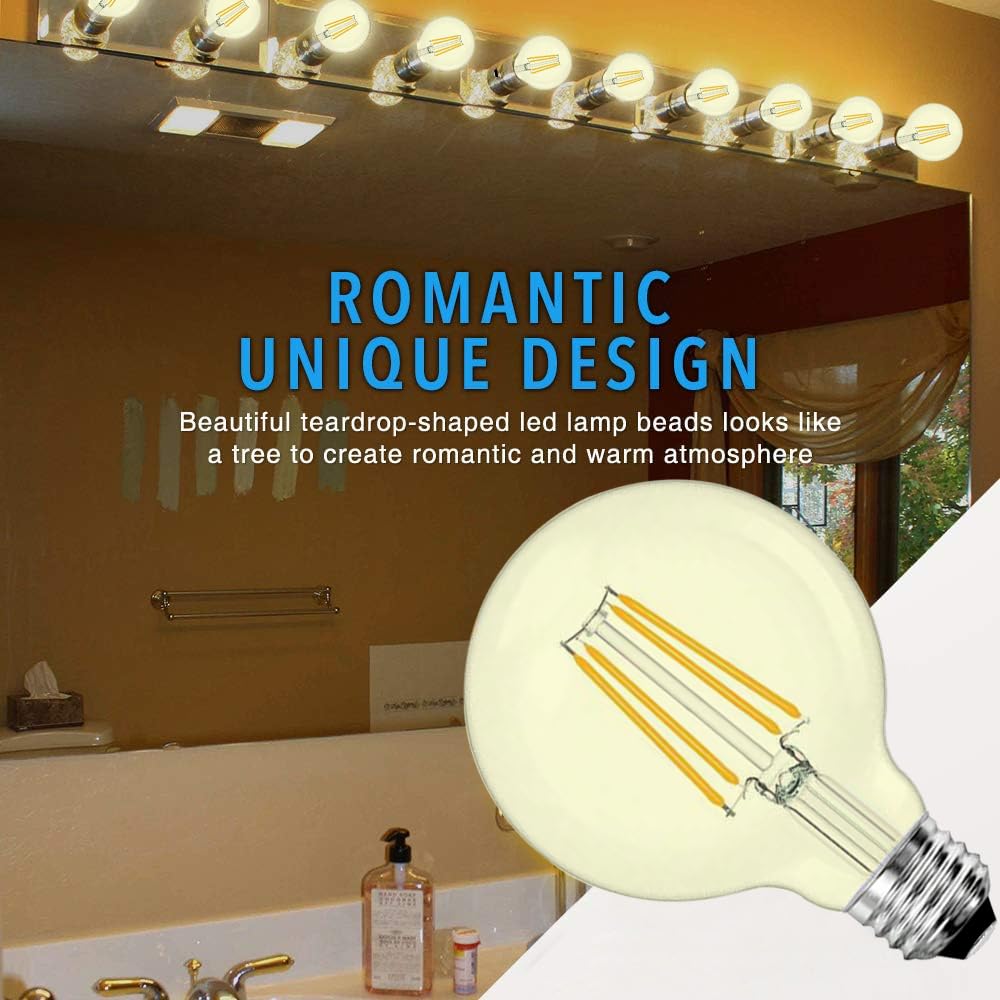 6 Pack Led G25 Globe Light Bulbs Bulbs 6W - 3000K Warm White Dimmable 60W Equivalent E26 Base 120V - Edison Vanity Light Bulbs F