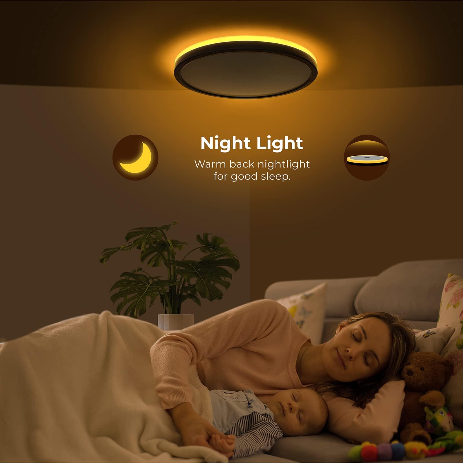 Matane 15.4In Dimmable Led Flush Mount Ceiling Light With Night Light  36W Ceiling Lighting Fixture  3000K/4000K/5000K Selectable  Low Profile Ceiling Lights For Bedroom  Kitchen  Hallway  Black