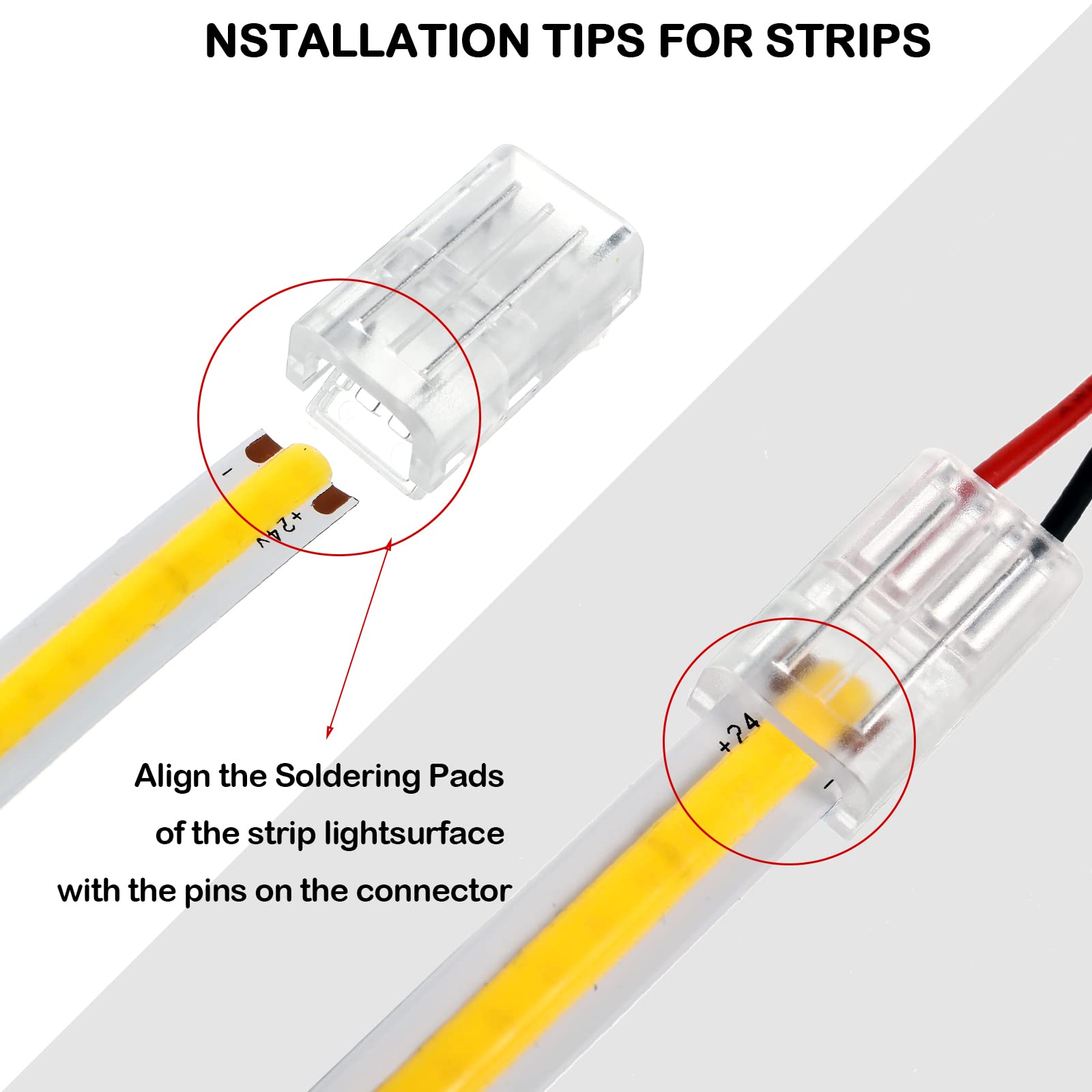 Cob Led Strip To Wire Connector 20 Pieces Waterproof Led Adapter Connectors Transparent Solderless Led Light Strip Connectors For Strip Light Unwired Gapless Track Lighting Connector (2 Pin, 10 Mm)