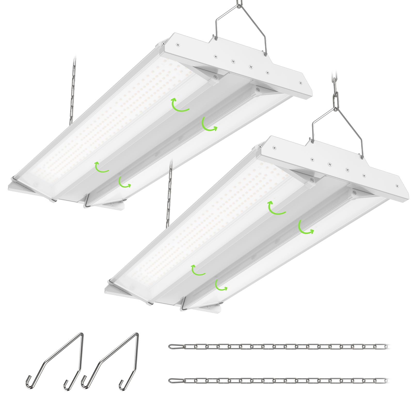Glitgate Linear Led High Bay Shop Light 200w/150w/100w Adjustbale 2Pack, 2FT 4000K/5000K Selectable High Bay Lights, cETL/DLC Li