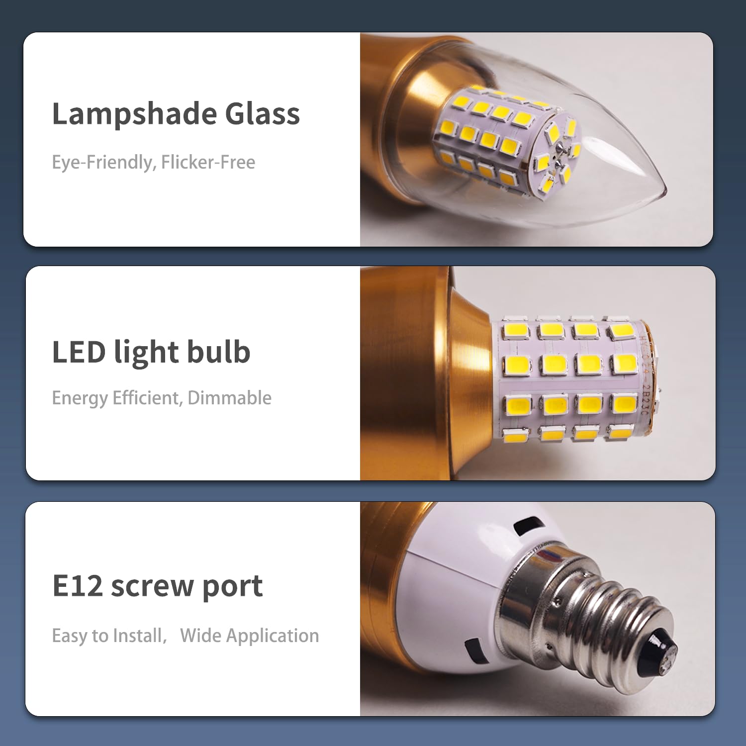 E12 Led Candelabra Base Bulbs 9W Decorative Candle Base 60 Watt Equivalent E12 Candle Lamp For Ceiling Fan Dining Room Home Deco