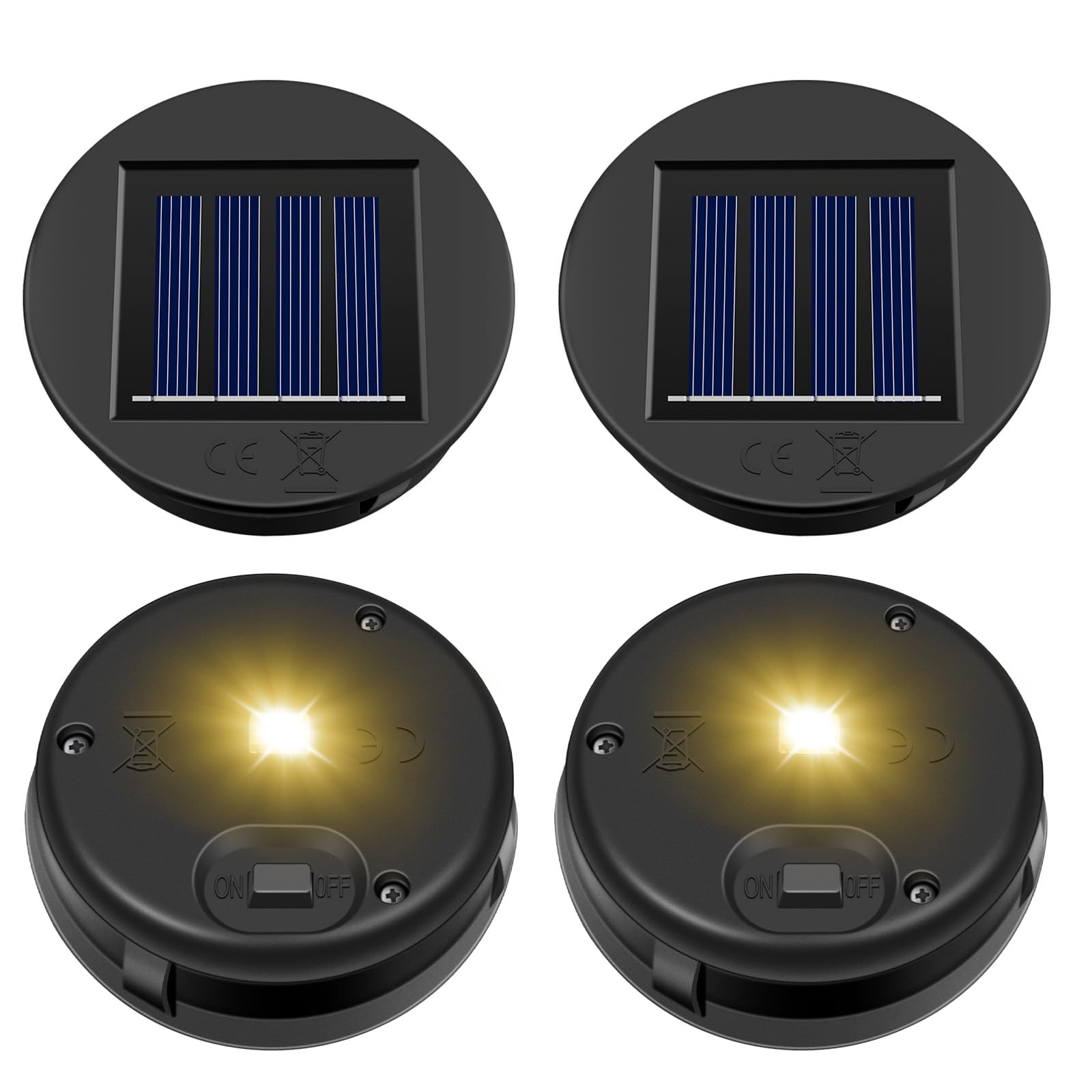 Helesin Replacement Solar Light Parts, 4 Pack Solar Lights Replacement Top, 8 Lumens, Waterproof Battery Box Top Diy Lantern Out