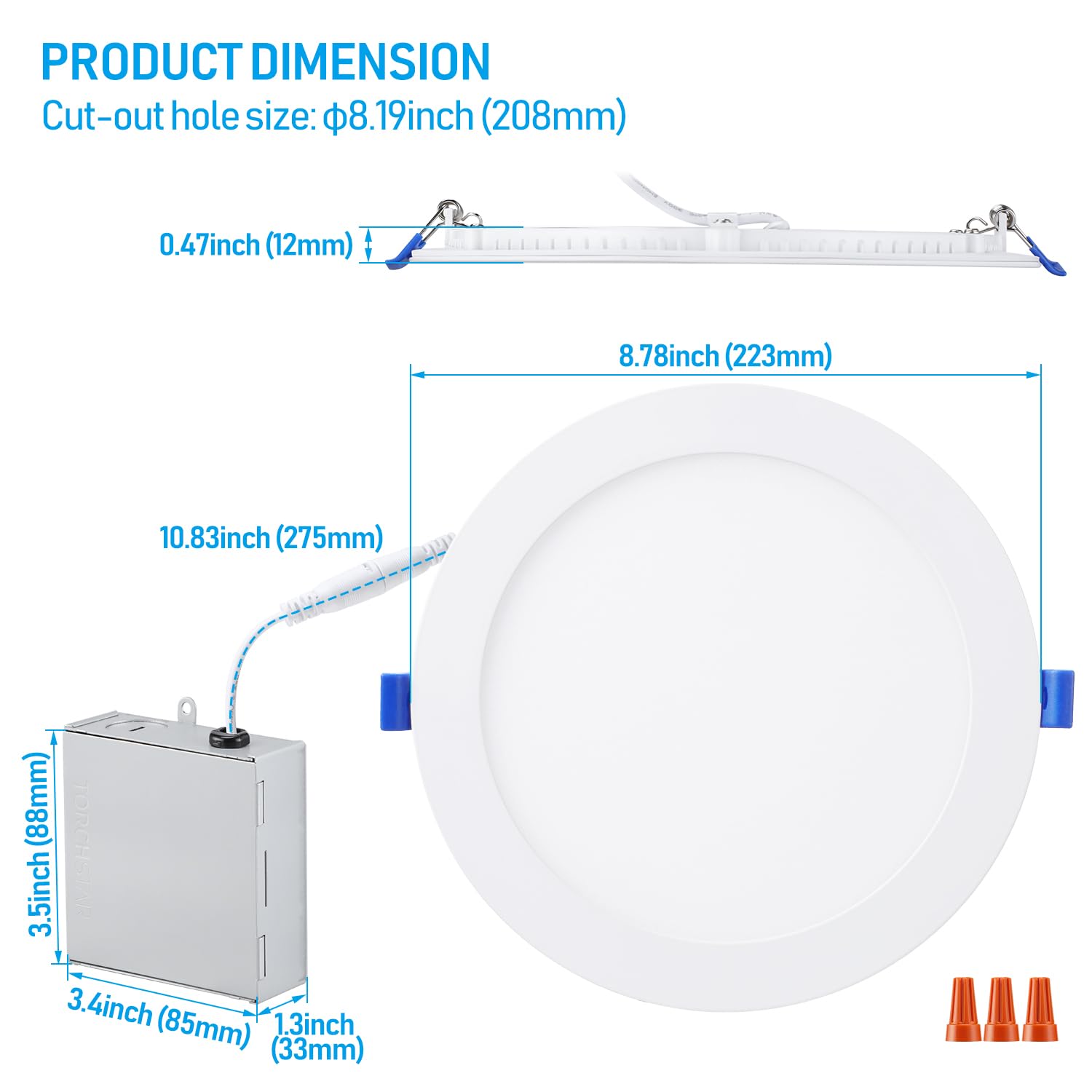 TORCHSTAR Ultra-Thin 8 Inch LED Recessed Light, 18W Dimmable, Cool White (4000K), ETL Listed, Pack of 6, Model SJ1