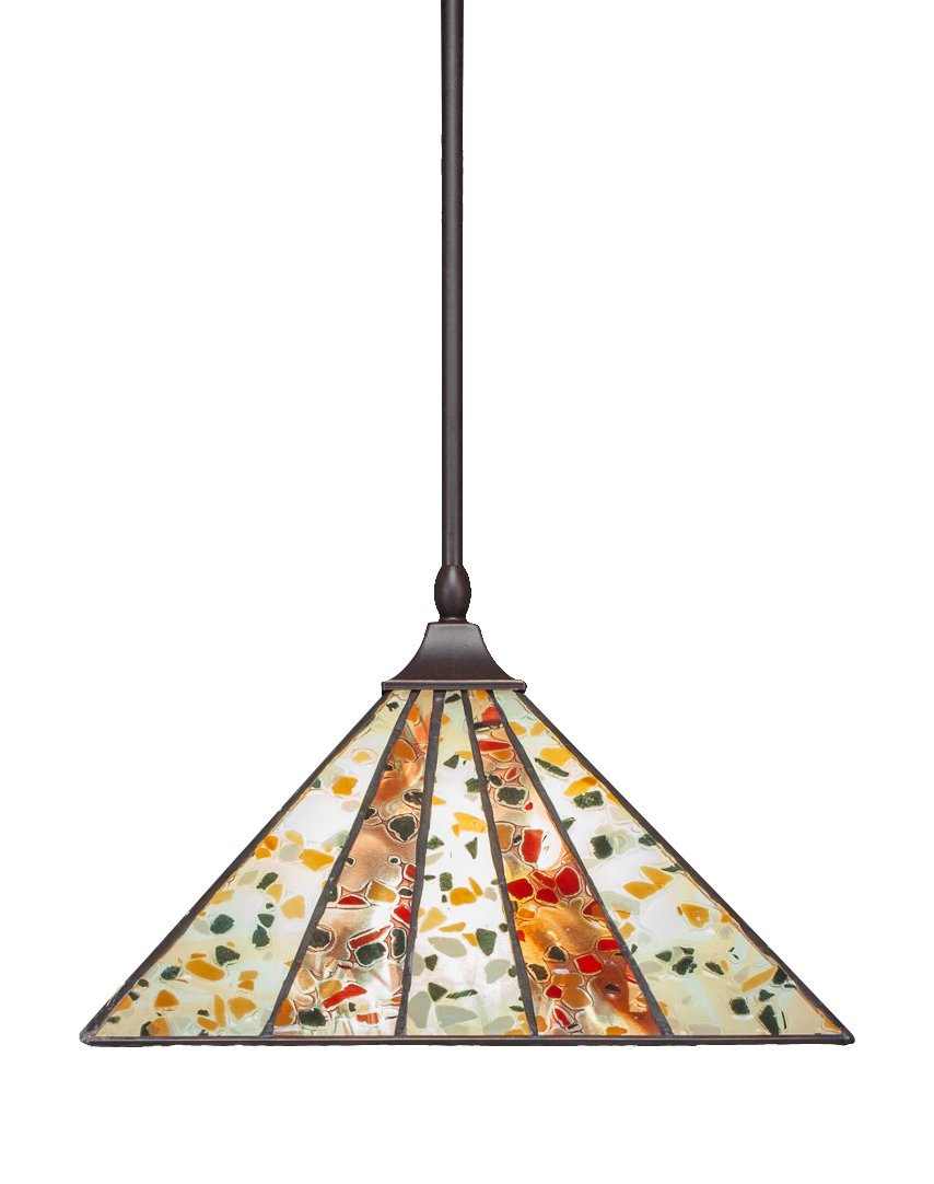 Toltec Lighting 13-Dg-956 Stem Hung Pendant With Square Fitter With 14&quot; Fiesta Tiffany Glass, Dark Granite Finish