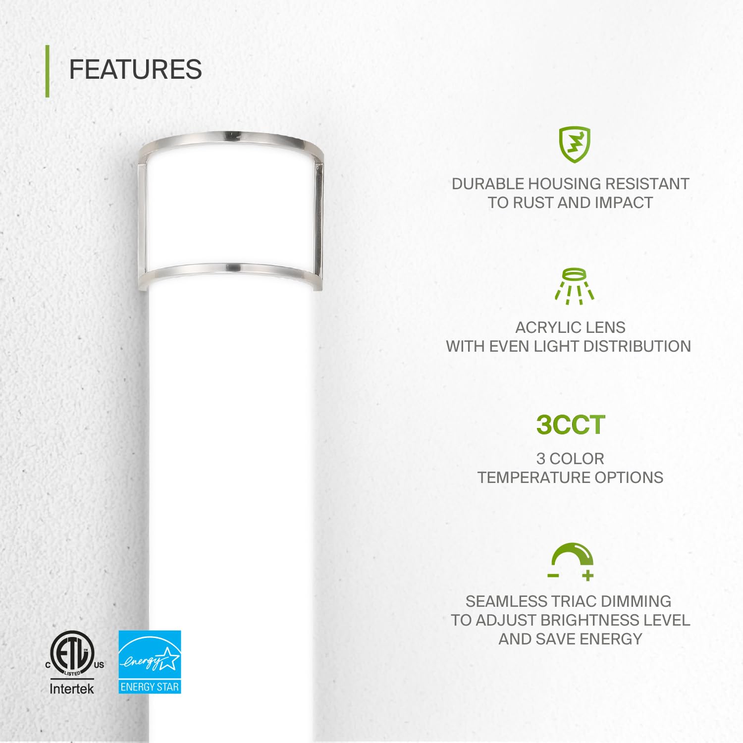 ASD LED Vanity Lighting Fixture 48 Inch 35W Dimmable Brushed Nickel 3CCT ETL Listed Model A-LVF21-48D35CCNK-4p