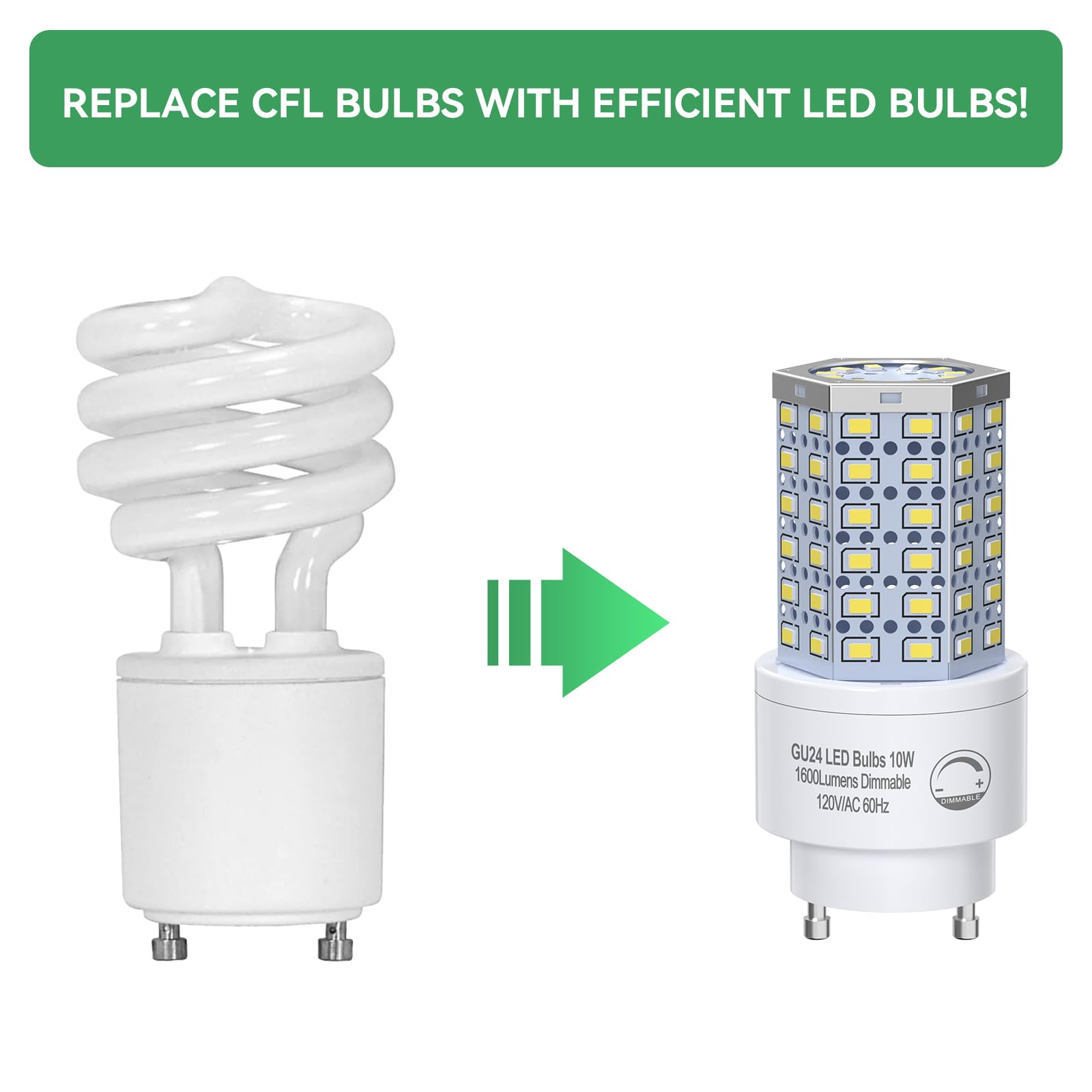 Bmxkpo Gu24 Led Light Bulb Dimmable 10W,4000K,1600 Lumens(100W Equivalent),Replace Cfl Twist-In 2 Prong Light Bulb (4-Pack)