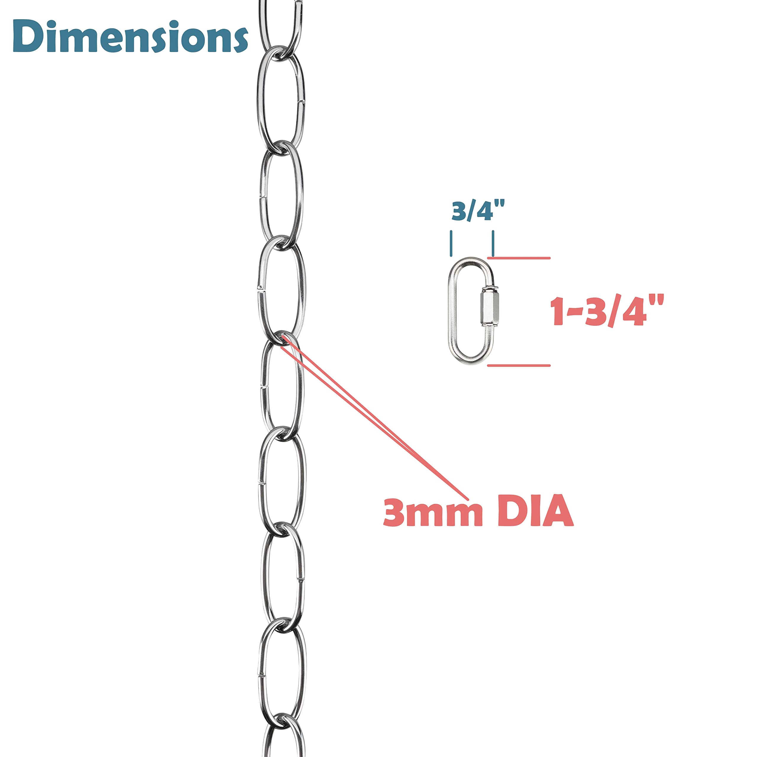 Aspen Creative 21108-71, Steel 6 Feet Heavy Duty Chain & Quick Link Connector For Hanging Up Maximum Weight 40 Pounds In Chrome, 11 Gauge/6 Feet