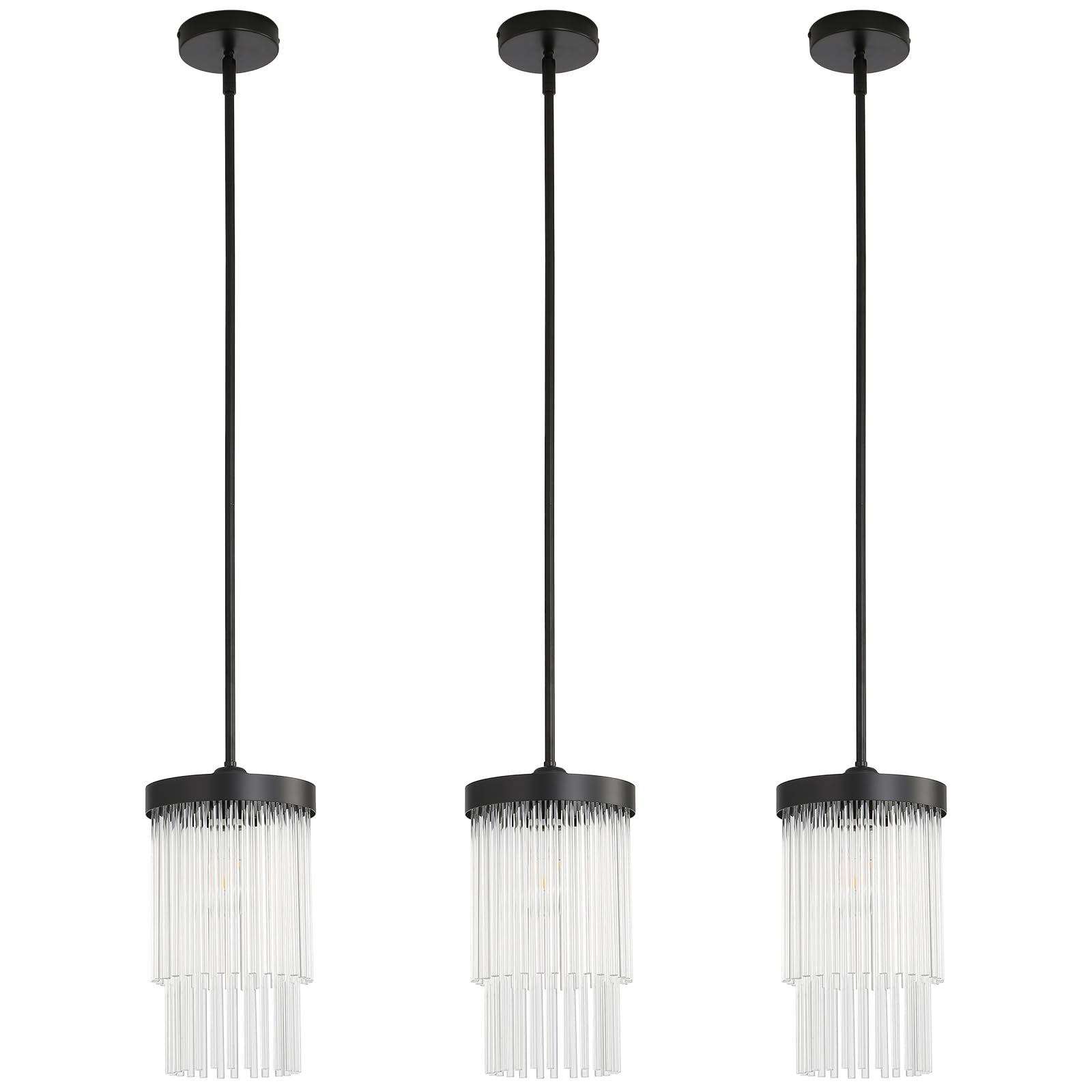Modern Pendant Light Fixture for Kitchen Island  Farmhouse Brushed Nickel Glass Crystal Hanging Light Fixtures  Mini Over Island Lights for Dining Room Foyer Sink Hallway  3-Pack