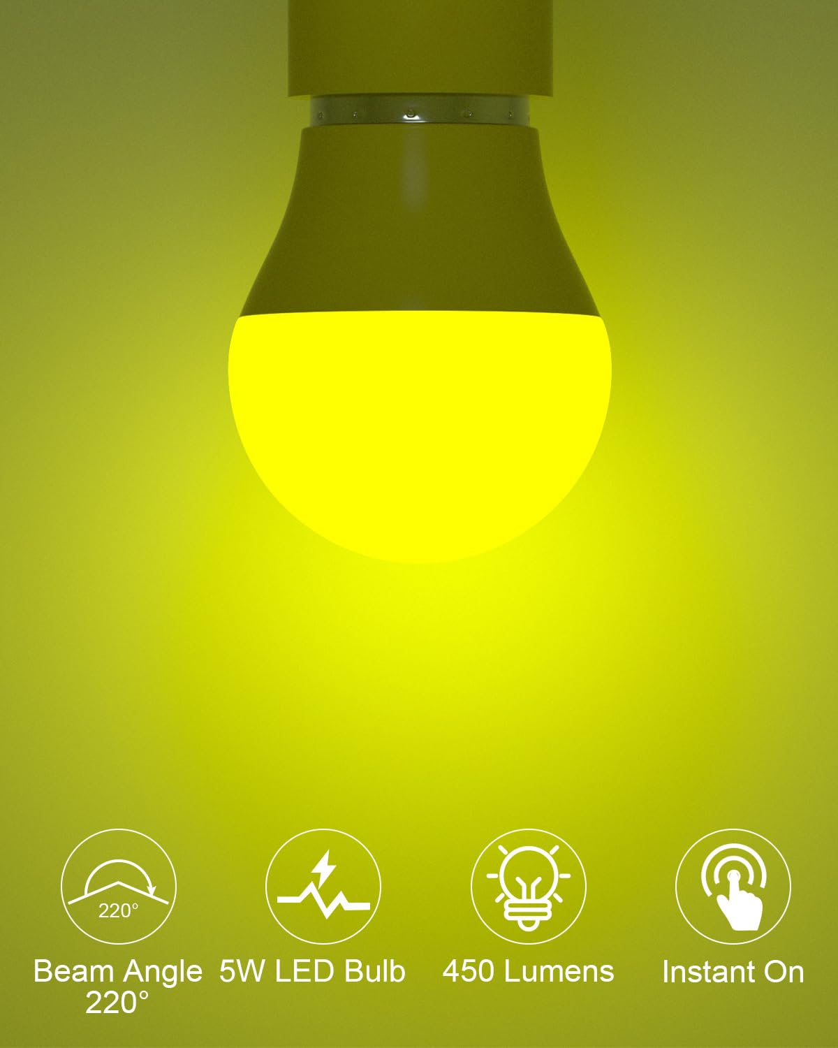 ORALUCE A15 LED Bulbs, 5W 450LM, Yellow, E26 Base, Non-Dimmable, 6 Pack, Ideal for Halloween and Christmas Party Decoration