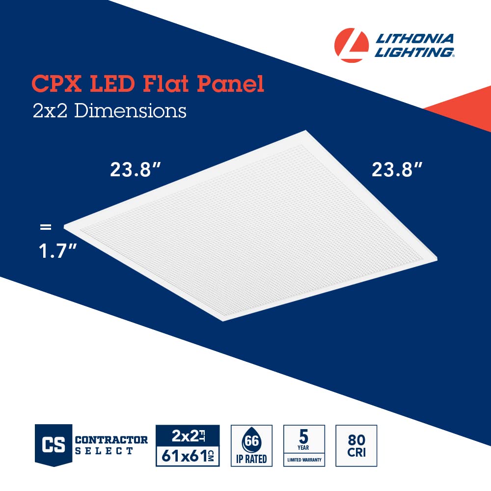Lithonia Lighting Cpx 2X2 Led Flat Panel Light, 2 Ft. X 2 Ft. Led Light Panel, Ceiling Lighting Fixture For Shop Lighting, 3200