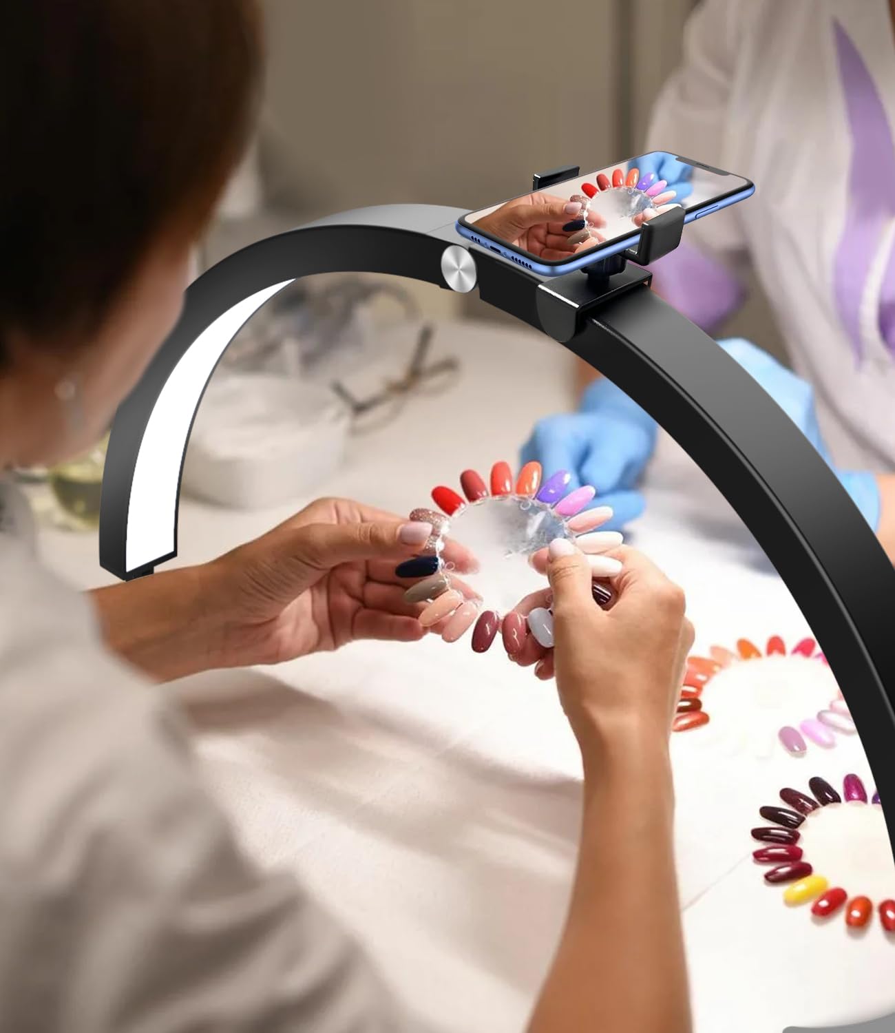 Yayusi Half Moon Light For Nail Desk With Phone Holder, 29In 40W Nail Tech Light, Nail Table Lamp With Wire Controller & Remote, 7 Color Modes, 10 Brightness For Beauty/Eyelashes/Tattoos/Crafts