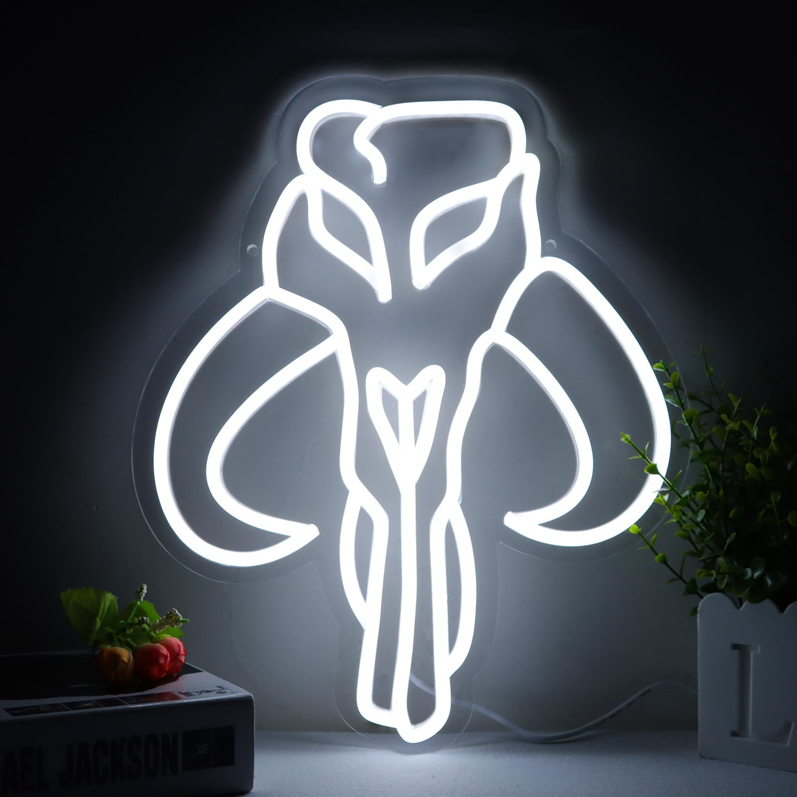 Pinlangdou White-Bull Skull Neon Sign Gaming Neon Sign, Star War Led Signs,GameRoom Decor,Outer Space Gaming Wars Decoration,Gam