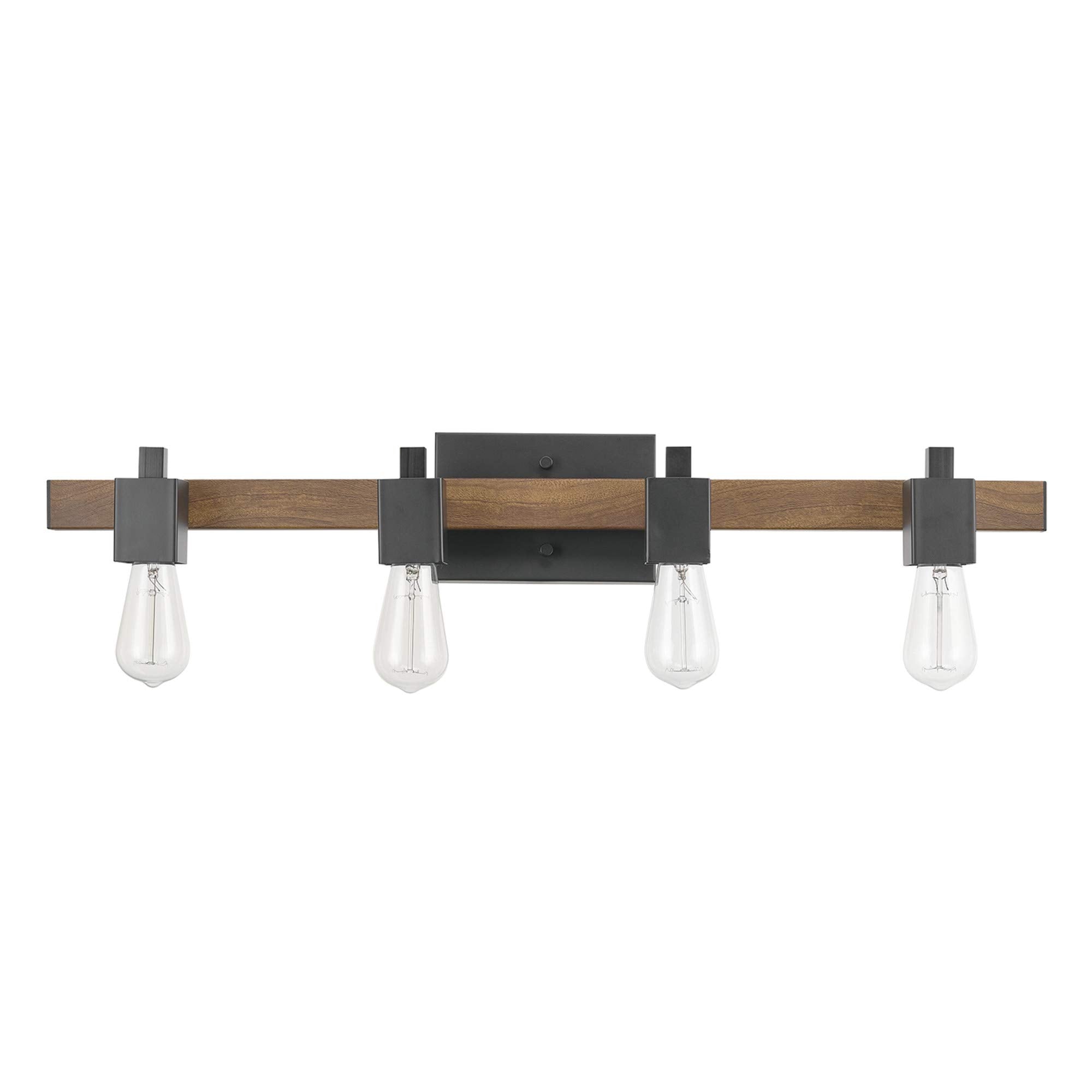 Globe Electric 4-Light Vanity Light, Matte Black, Dark Faux Wood, Model 51717