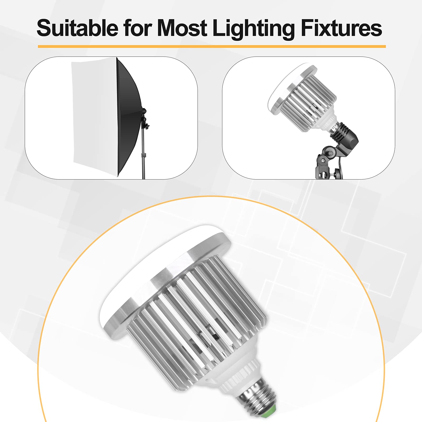 EMART 2 Pack 85W E27 Dimmable LED Light Bulb for Photography, 3000K-5500K, Remote Control, White