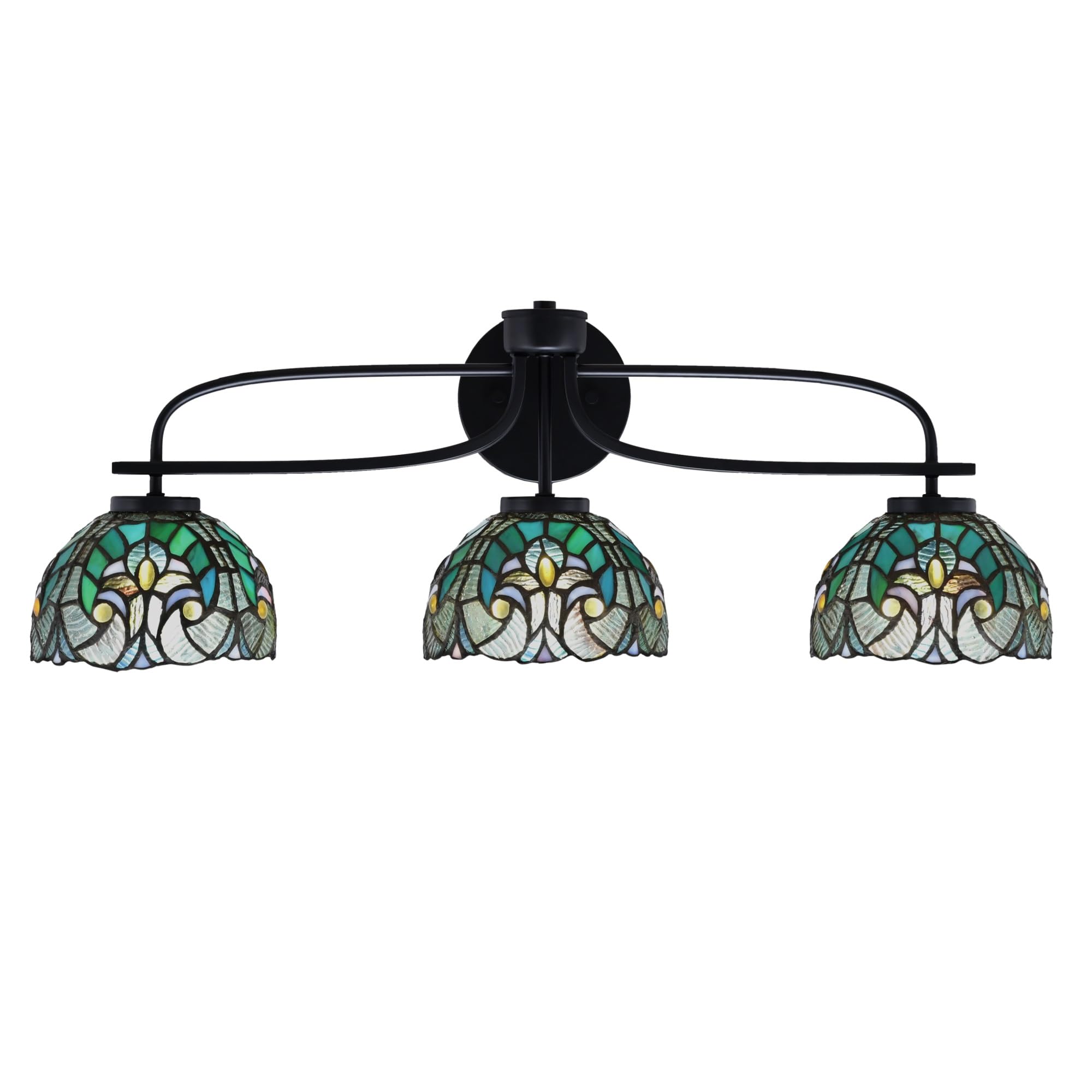 Cavella 3 Light Bath Bar Shown In Matte Black Finish With 7" Turquoise Cypress Art Glass