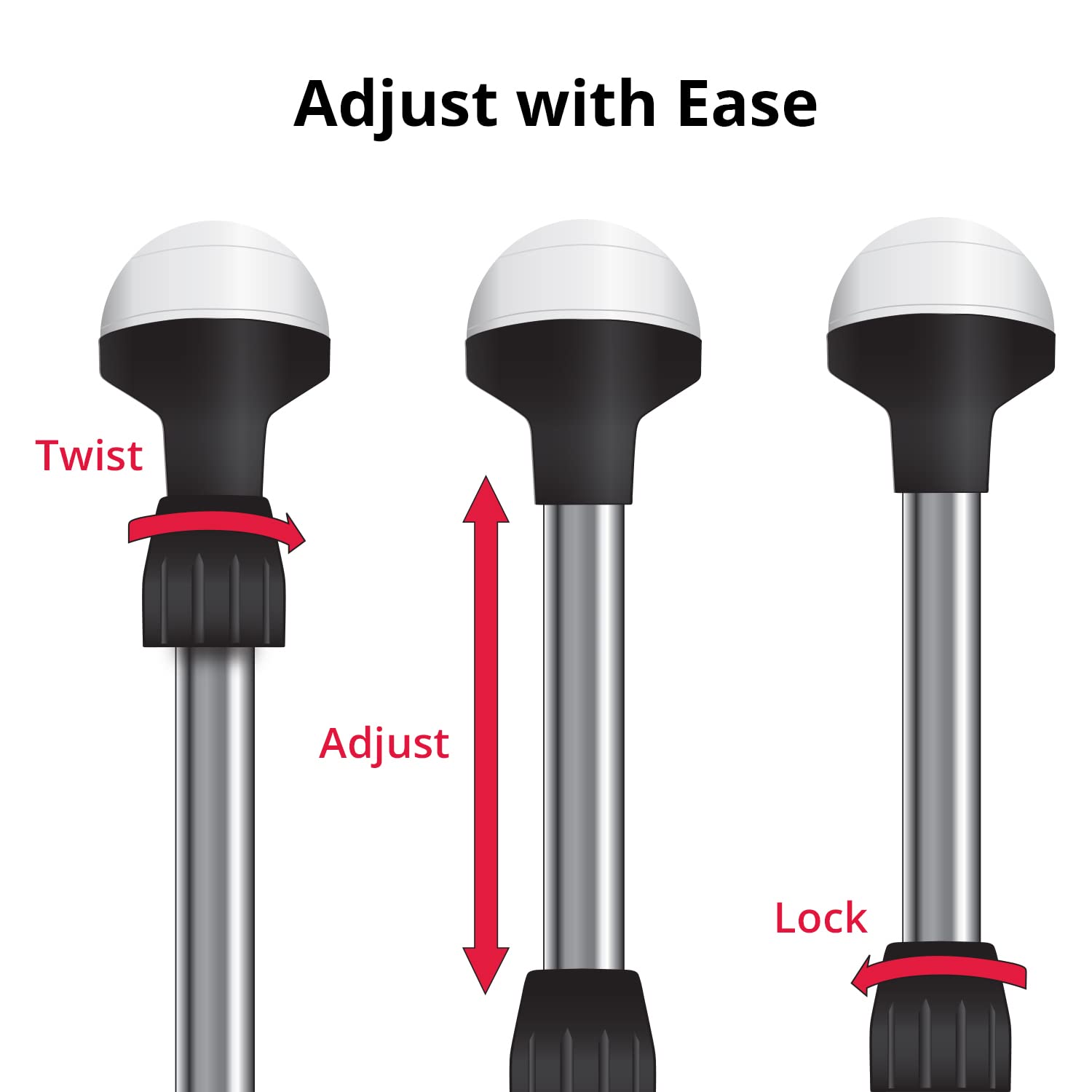 Seasense 26” - 48” Led Stern Light - Range Of 2 Nautical Miles - Easily Adjustable, Stowable Chrome Light For Boats, Kayaks, Canoes, Pontoons & Fishing Vessels Up To 39 Feet (Base Not Included)