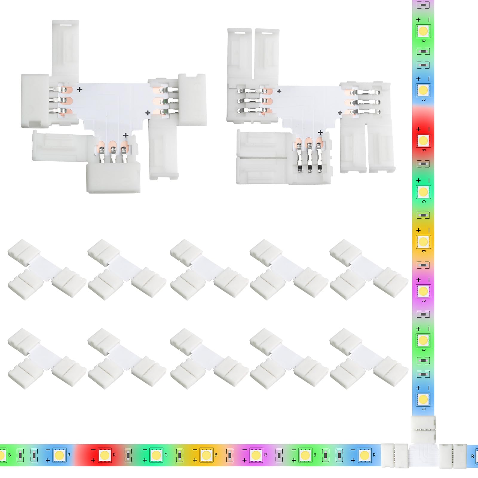 10Pack T-Shaped 3-Pin 10Mm Led Strip Lights Connectors - Solderless, Extendable Terminal Adapters For Ws2811 & Ws2812 & Sk6812 R